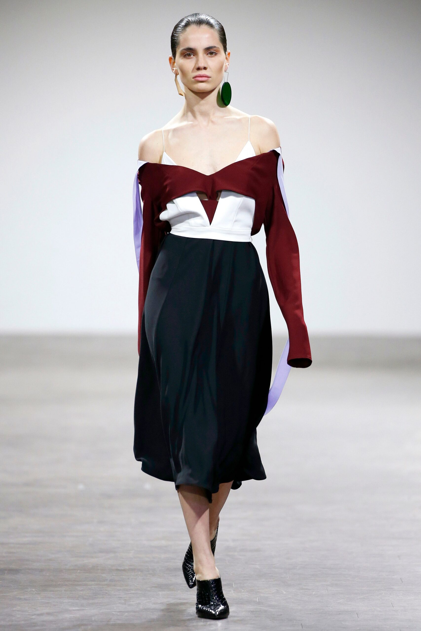 black satin spaghetti-strap v-neck color-blocked shiny flowing midi-dress