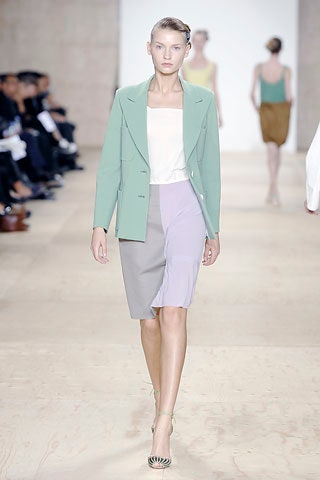 green tailored blazer with fitted top