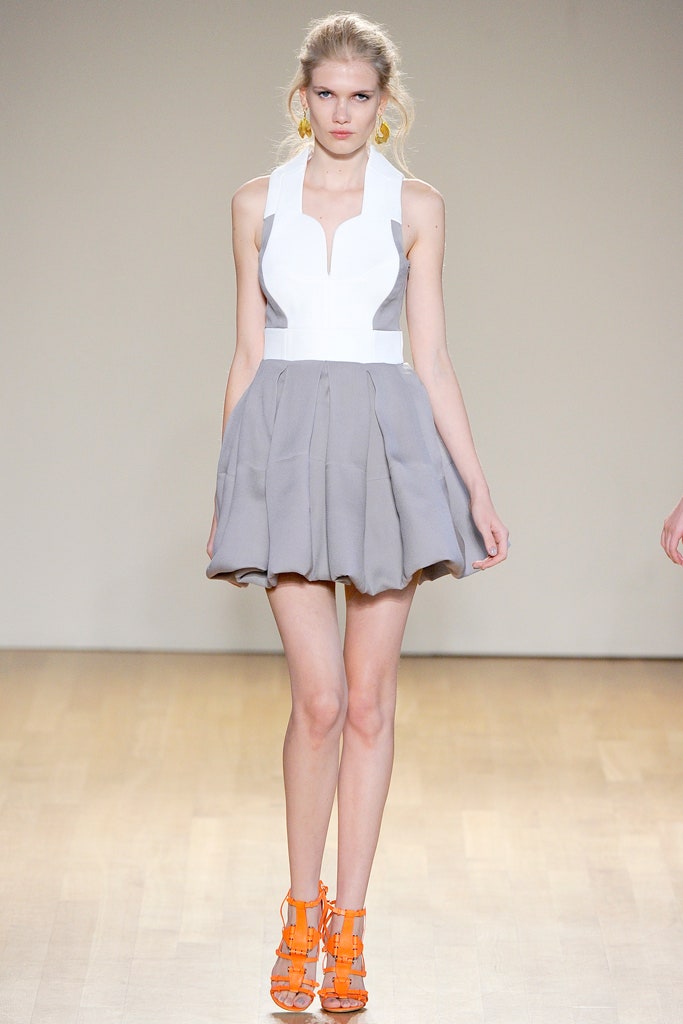 white and gray pleated mini dress