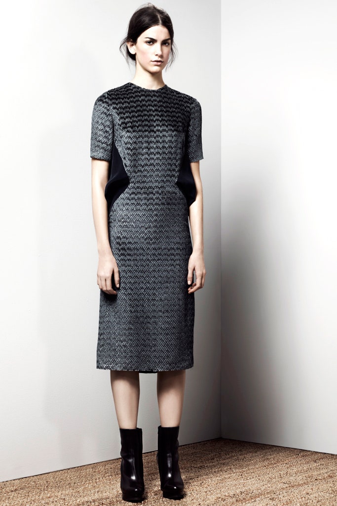 fitted black gray printed midi dress with boots
