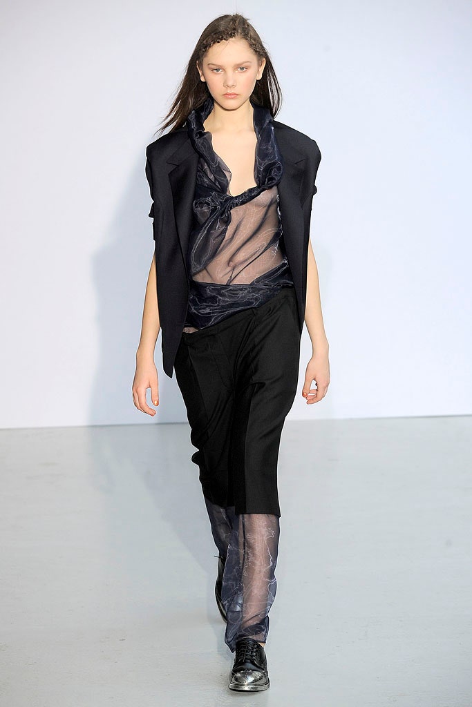 black blazer blue ruffled top