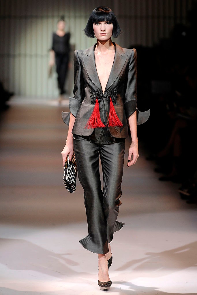 black gray silk suit