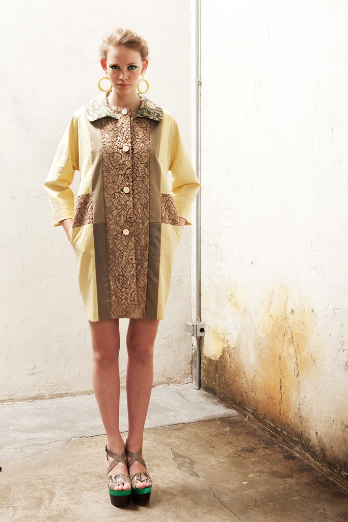 yellow and brown color-blocked dress
