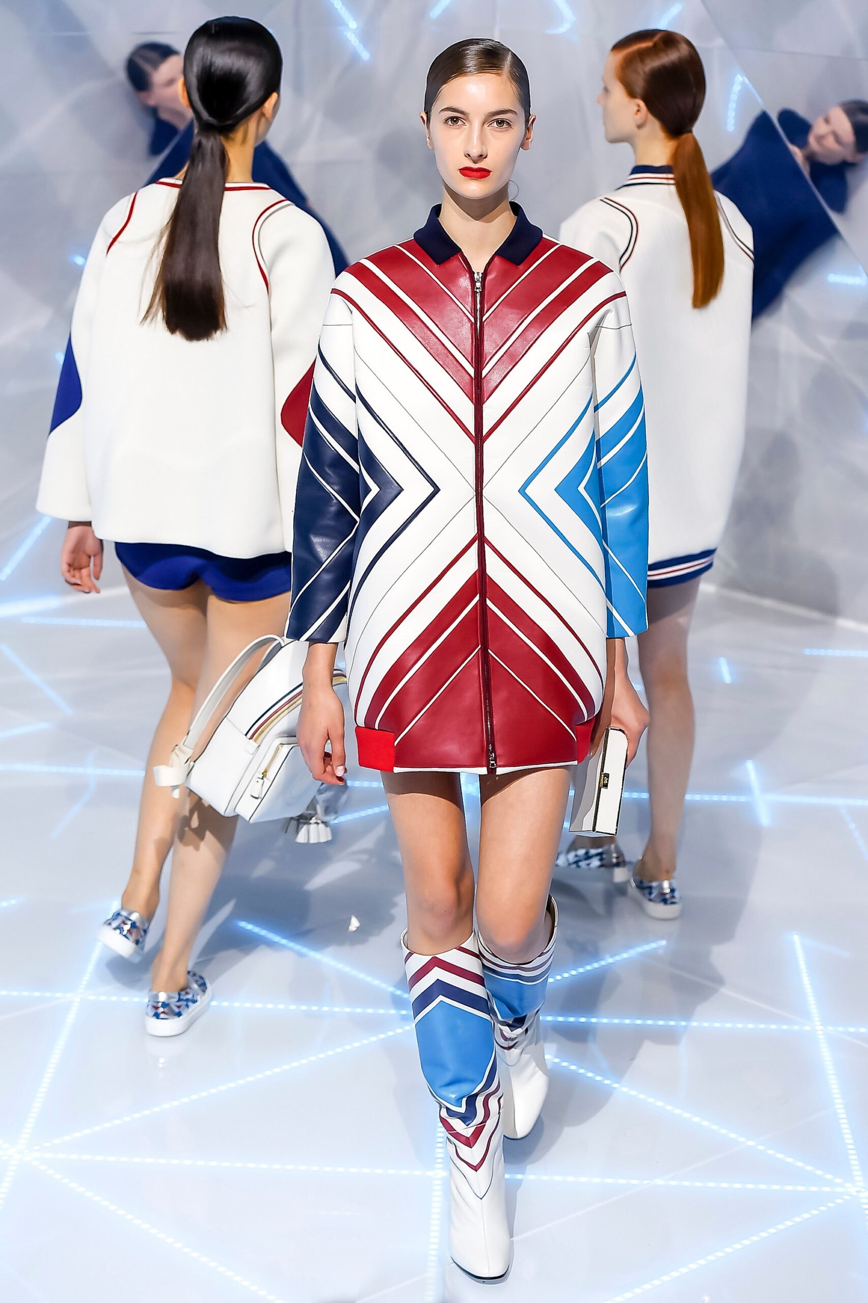 color-blocked leather coat and boots