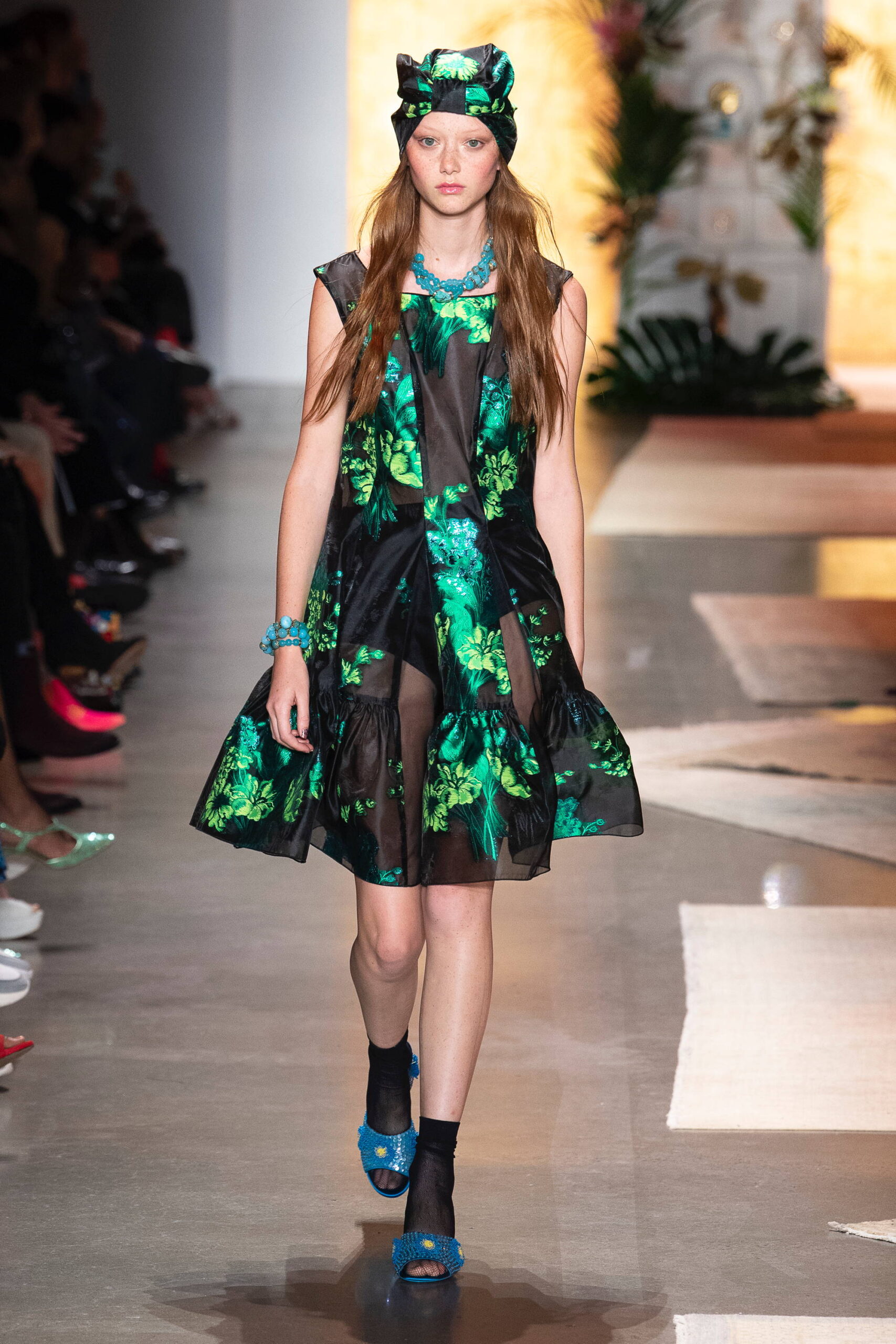 black and green flared mini dress