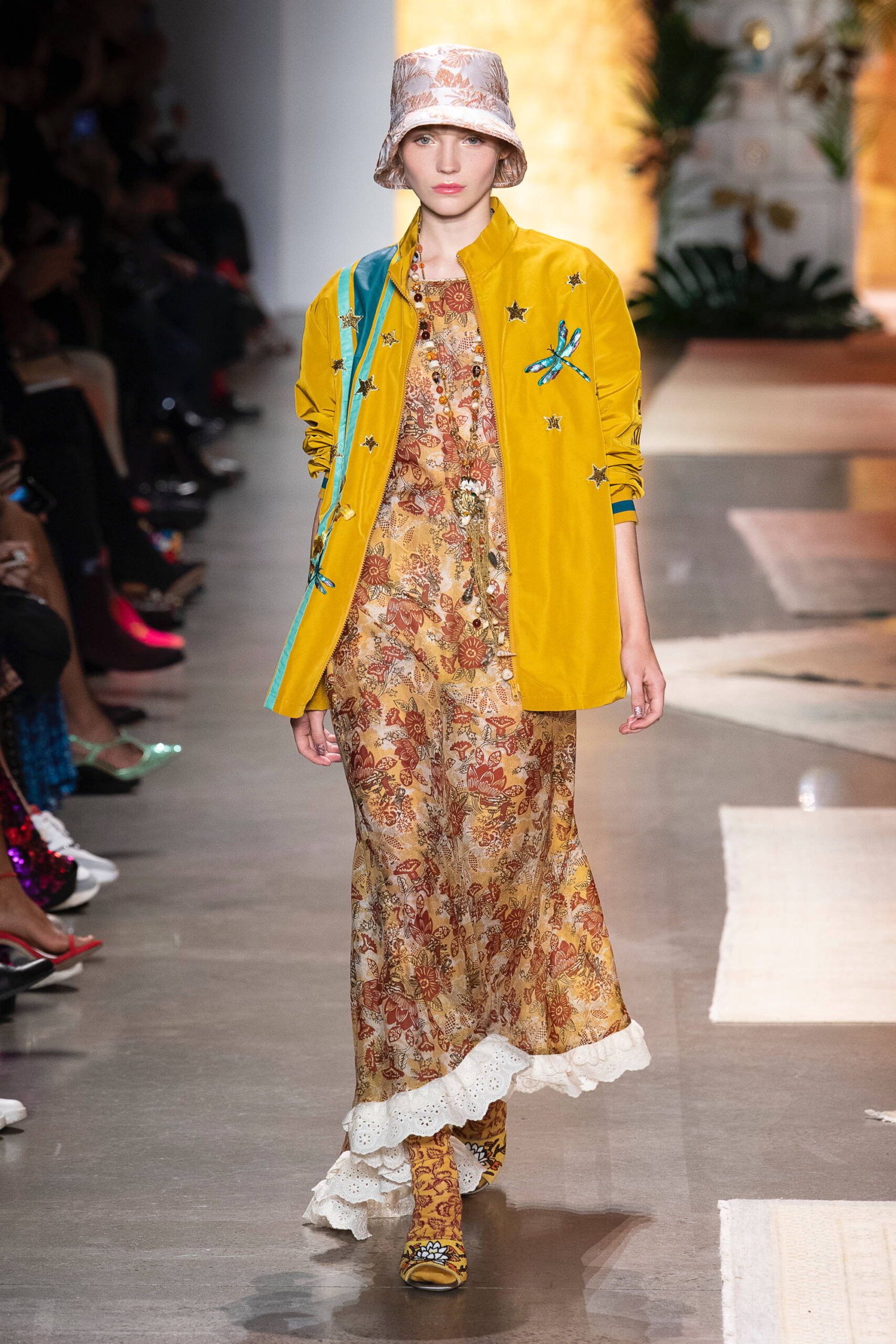 yellow coat and gold dress