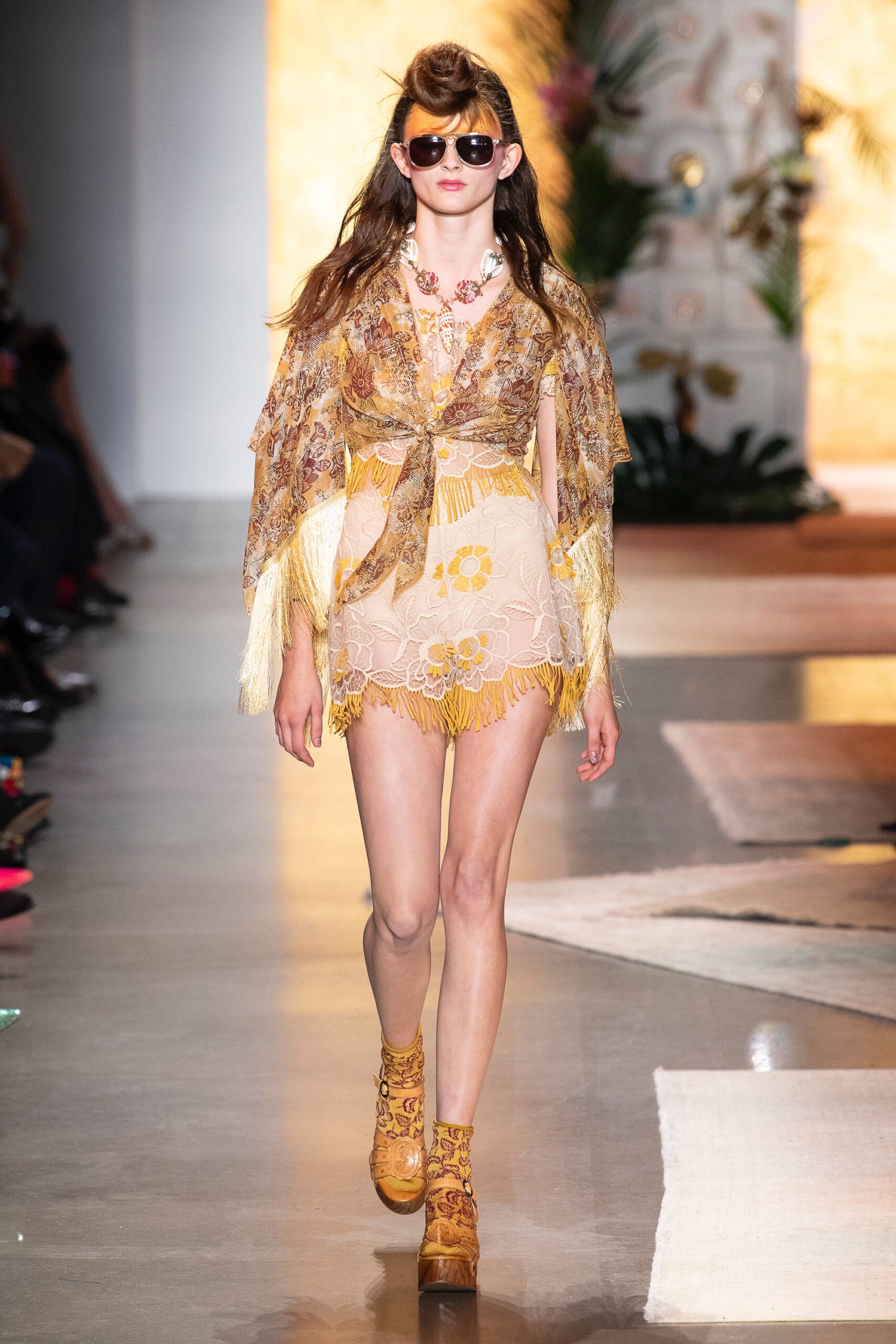 yellow silk fringed top