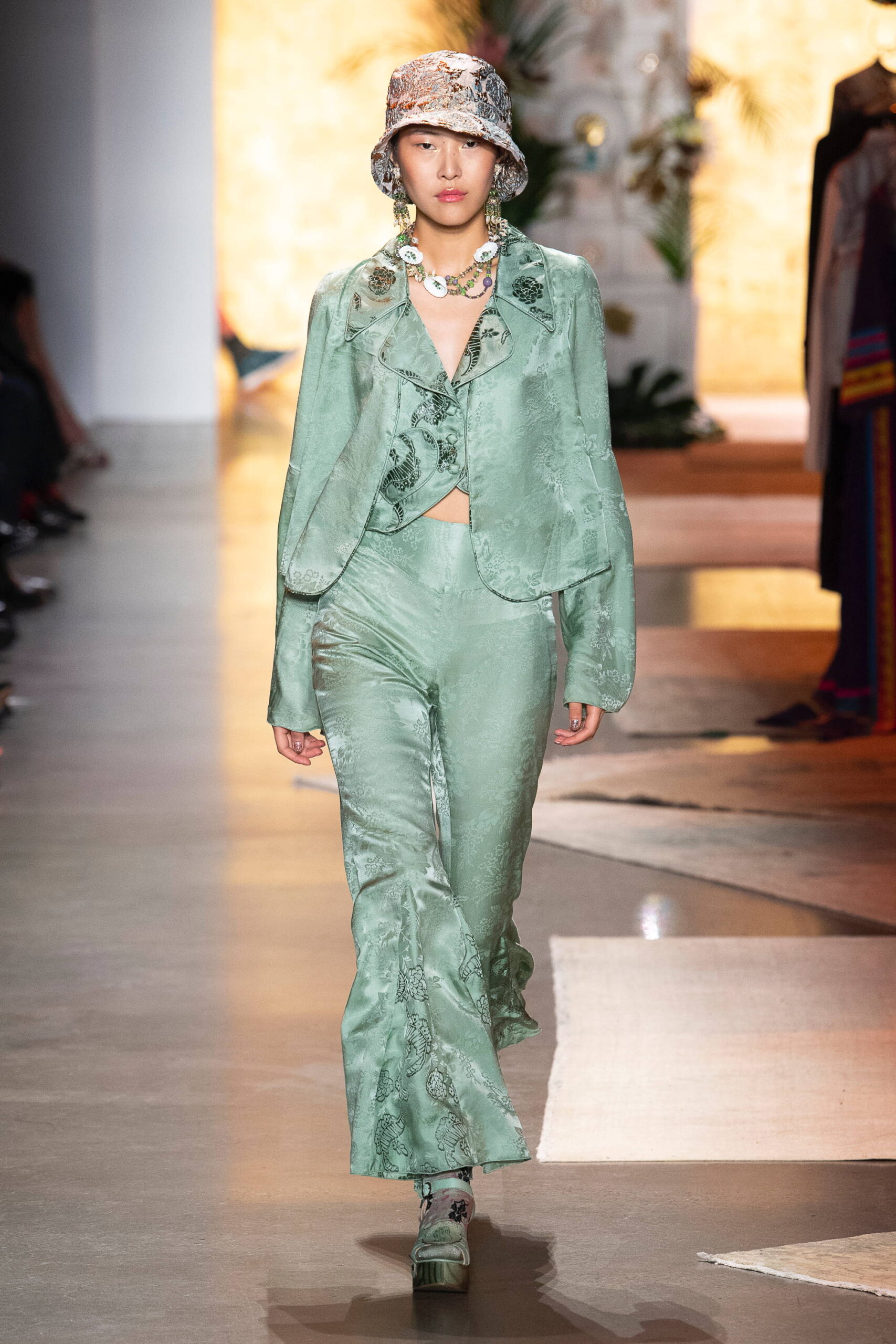 green silk embroidered outfit