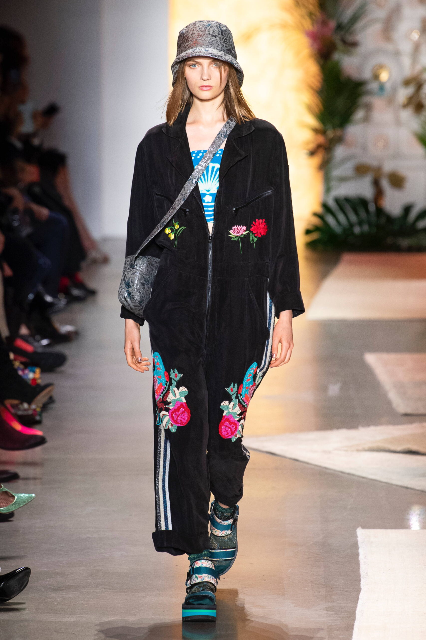 black velvet embroidered jumpsuit