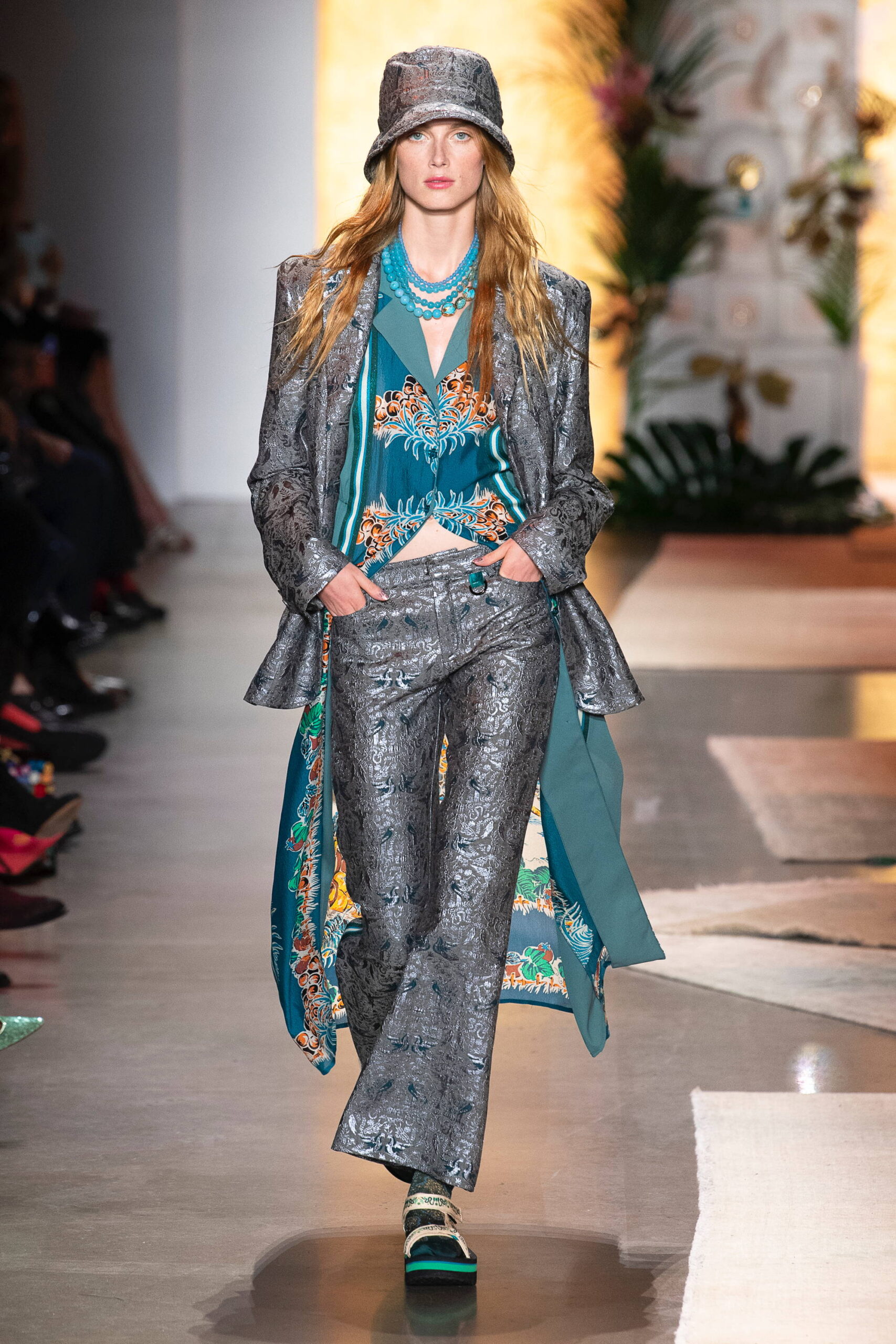 metallic gray blazer and pants
