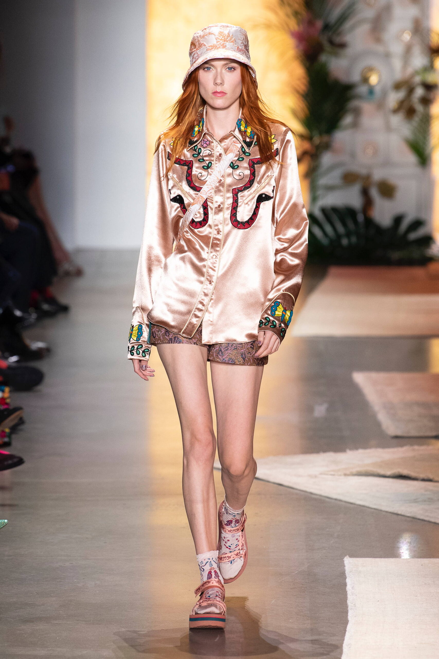 pink silk embroidered shirt with shorts