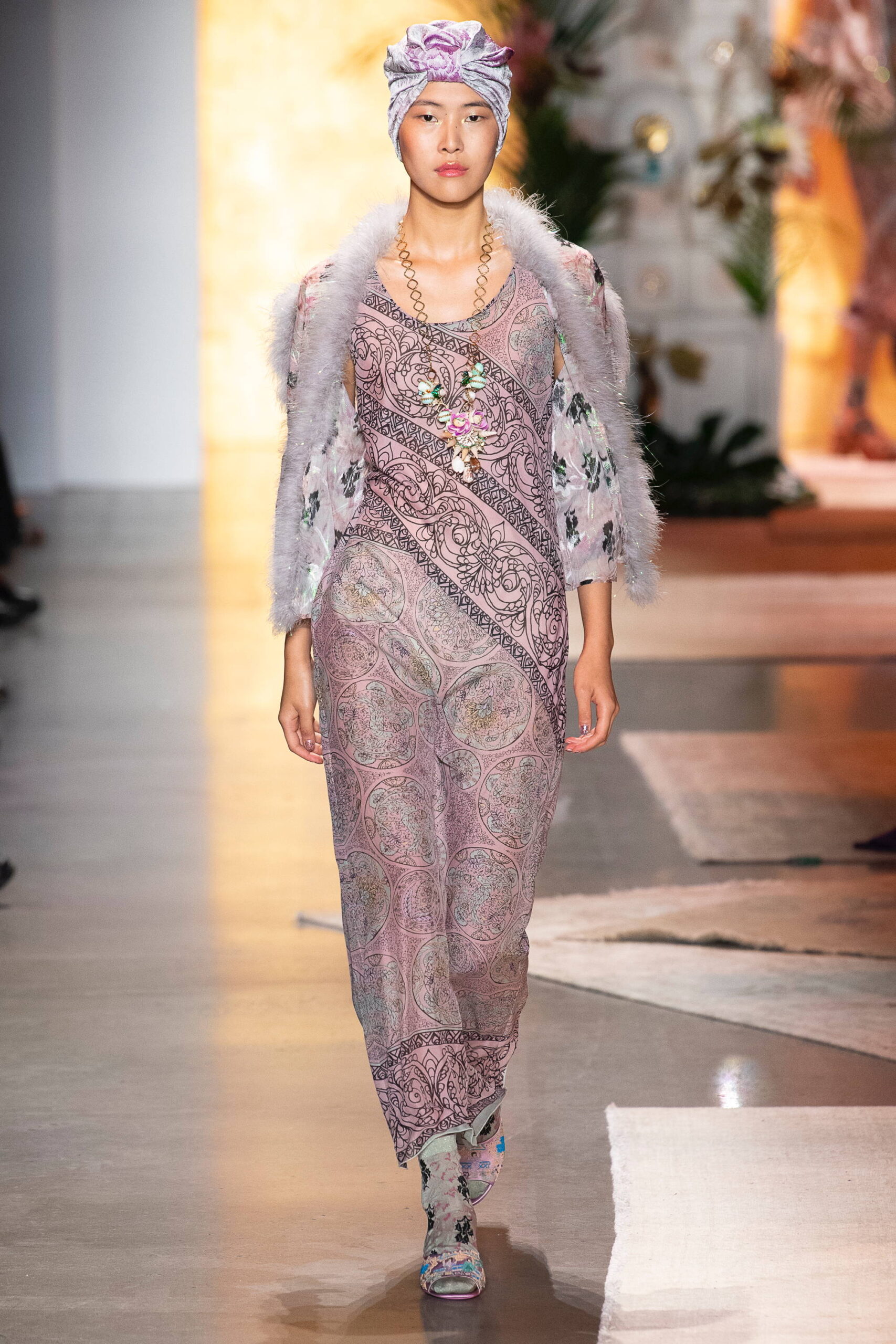 pink multi-patterned maxi dress