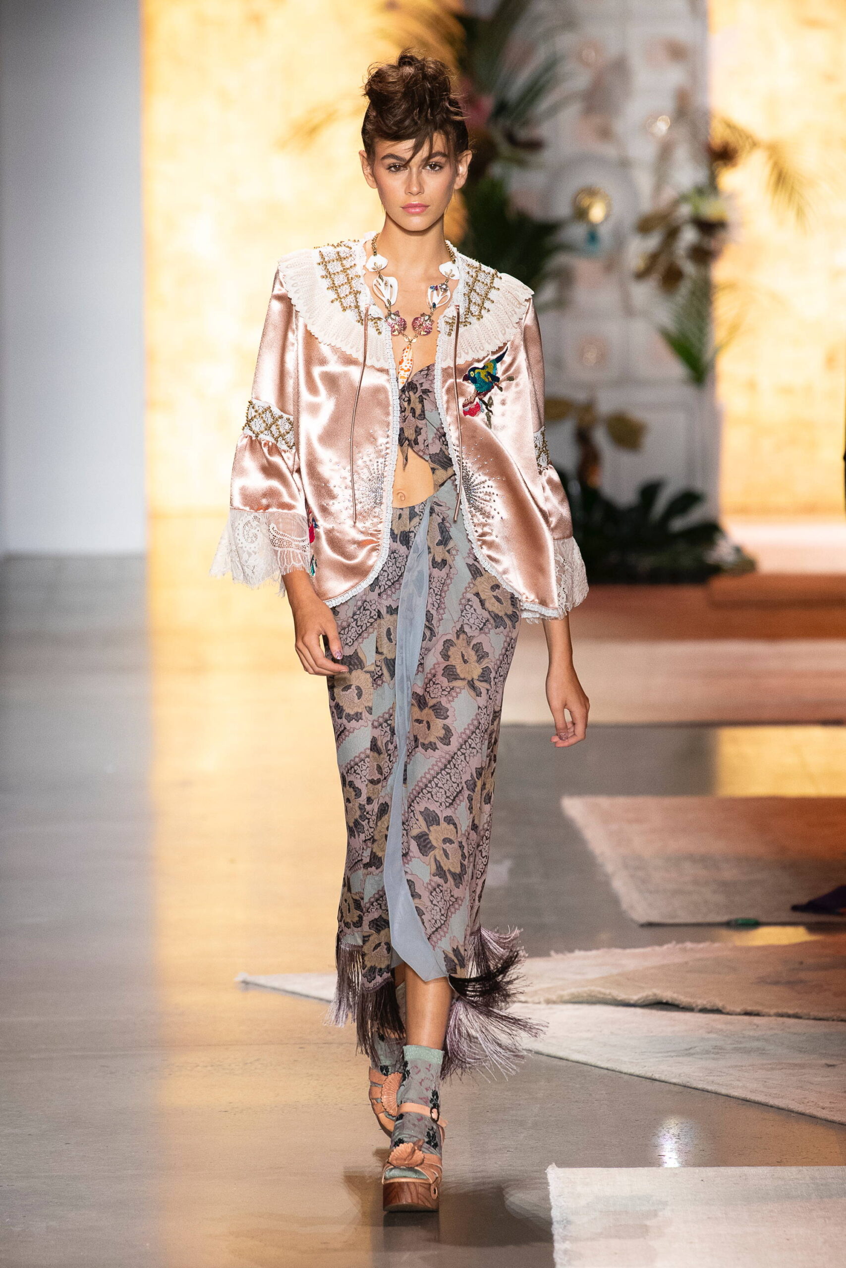 pink silk jacket with embroidered details