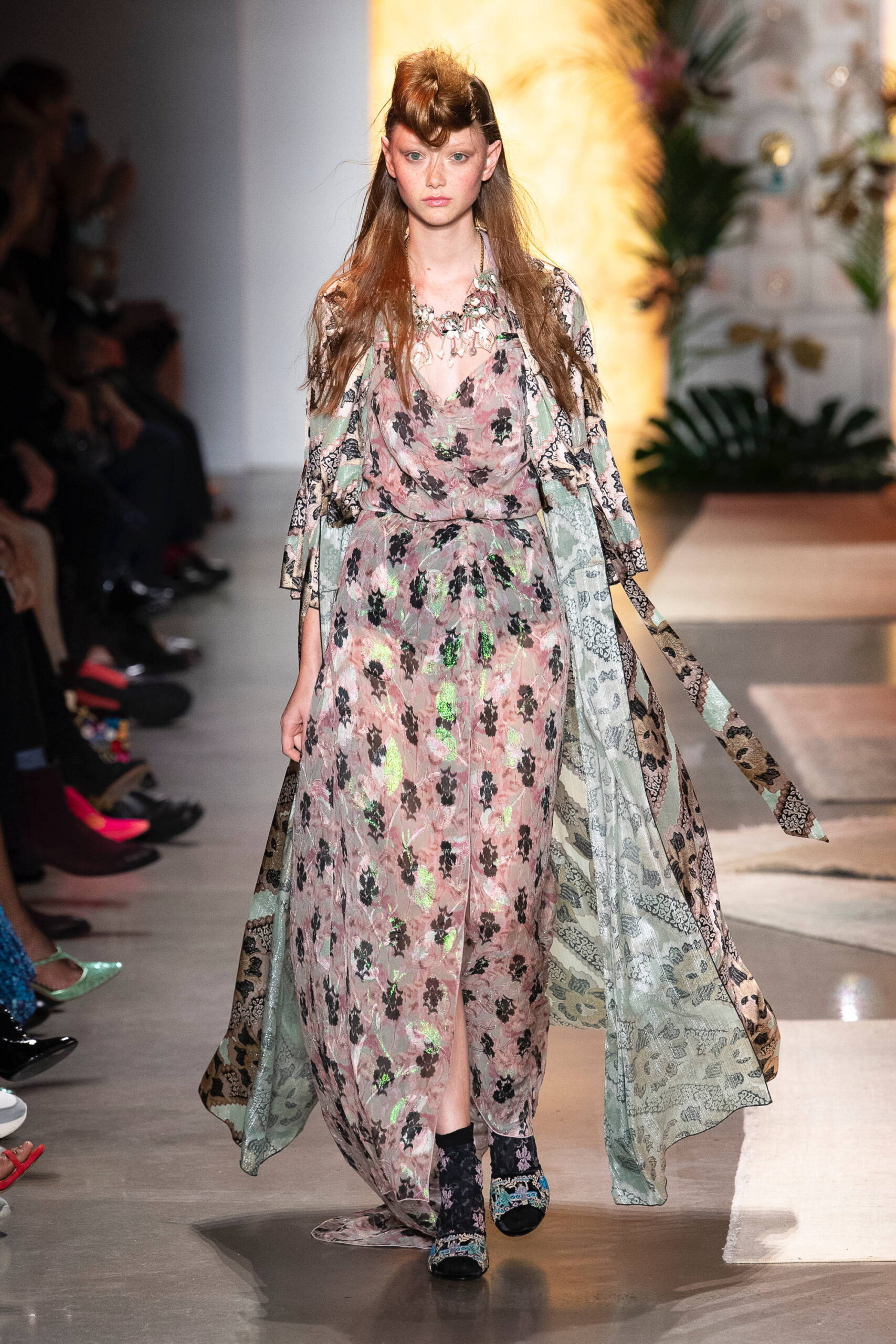 pink silk gown with cape