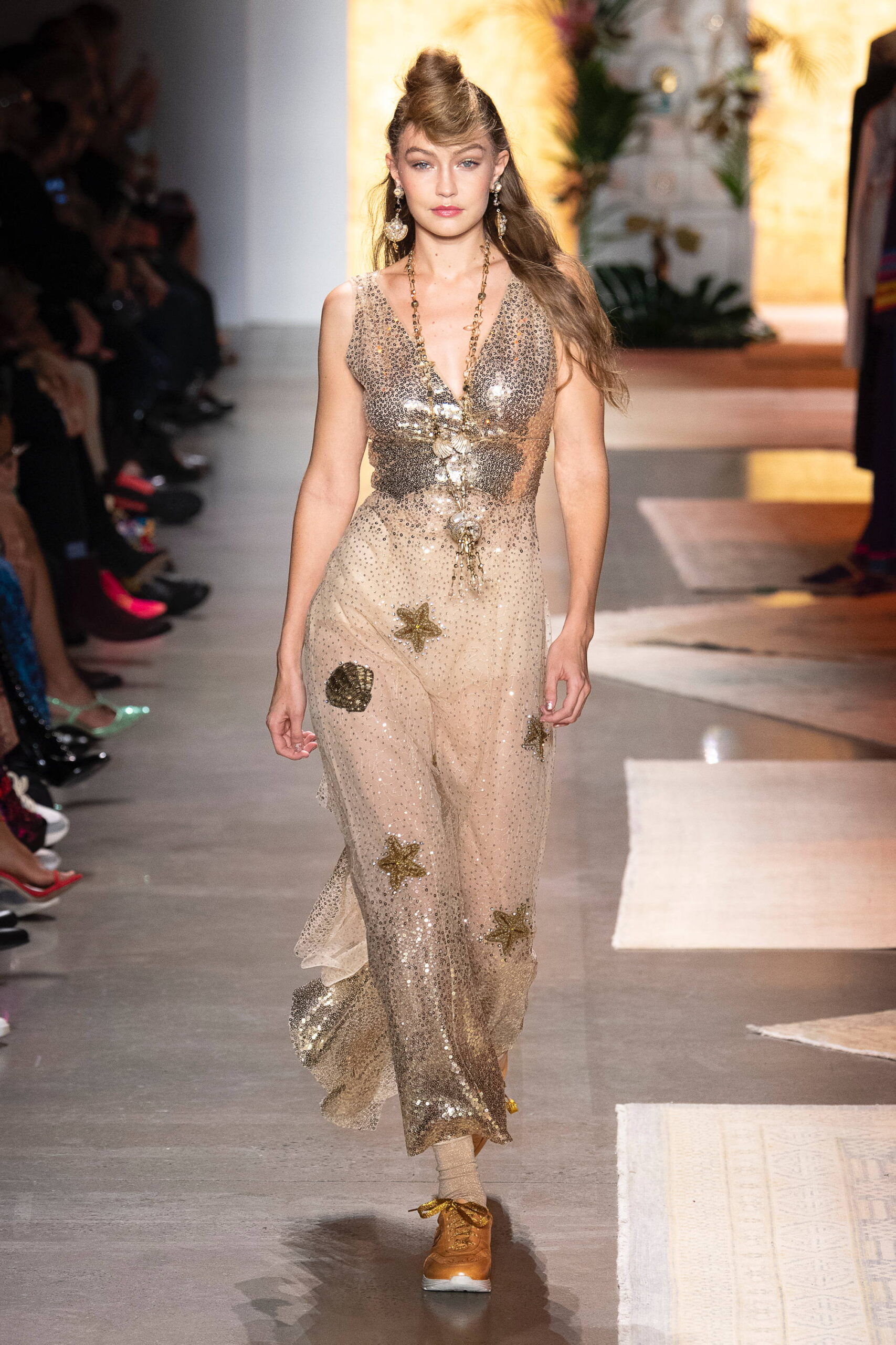gold sequined sleeveless dress