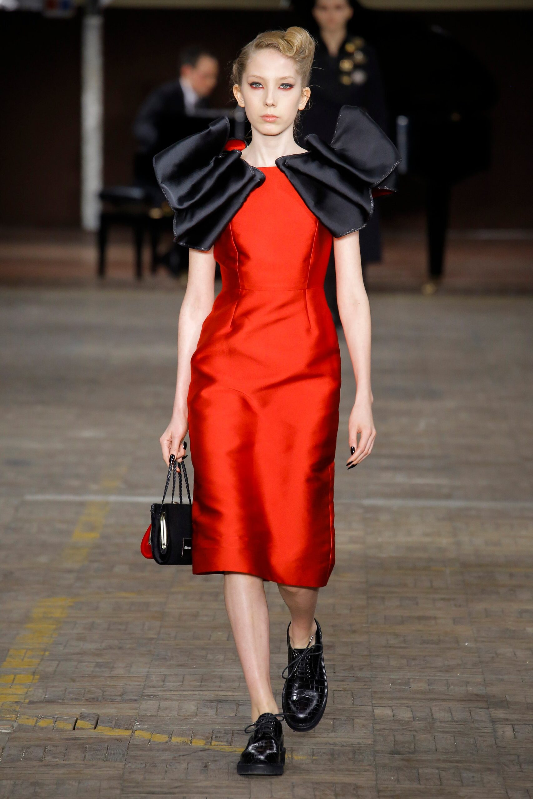 red silk fitted midi dress