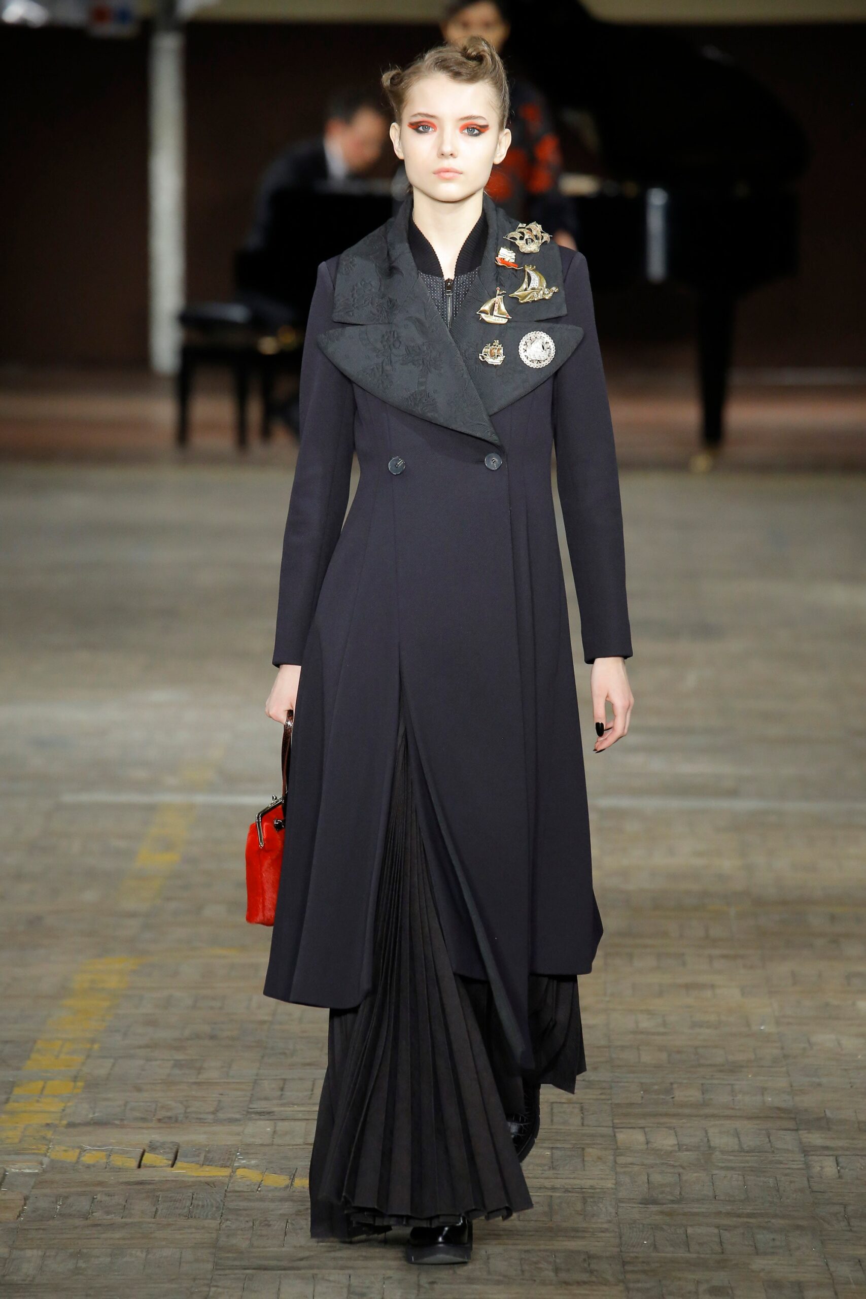 black coat with pleated dress