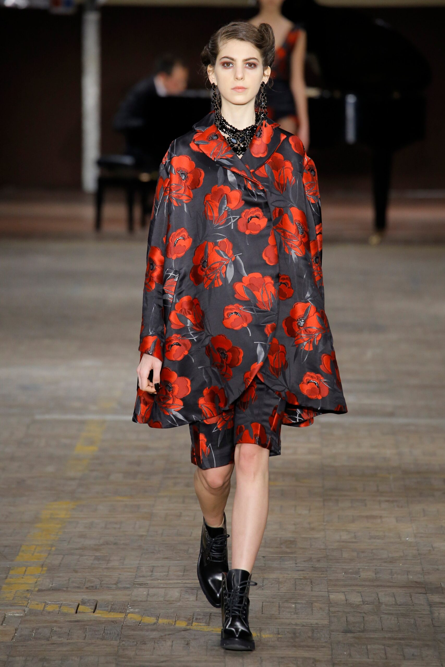 floral black silk coat and shorts