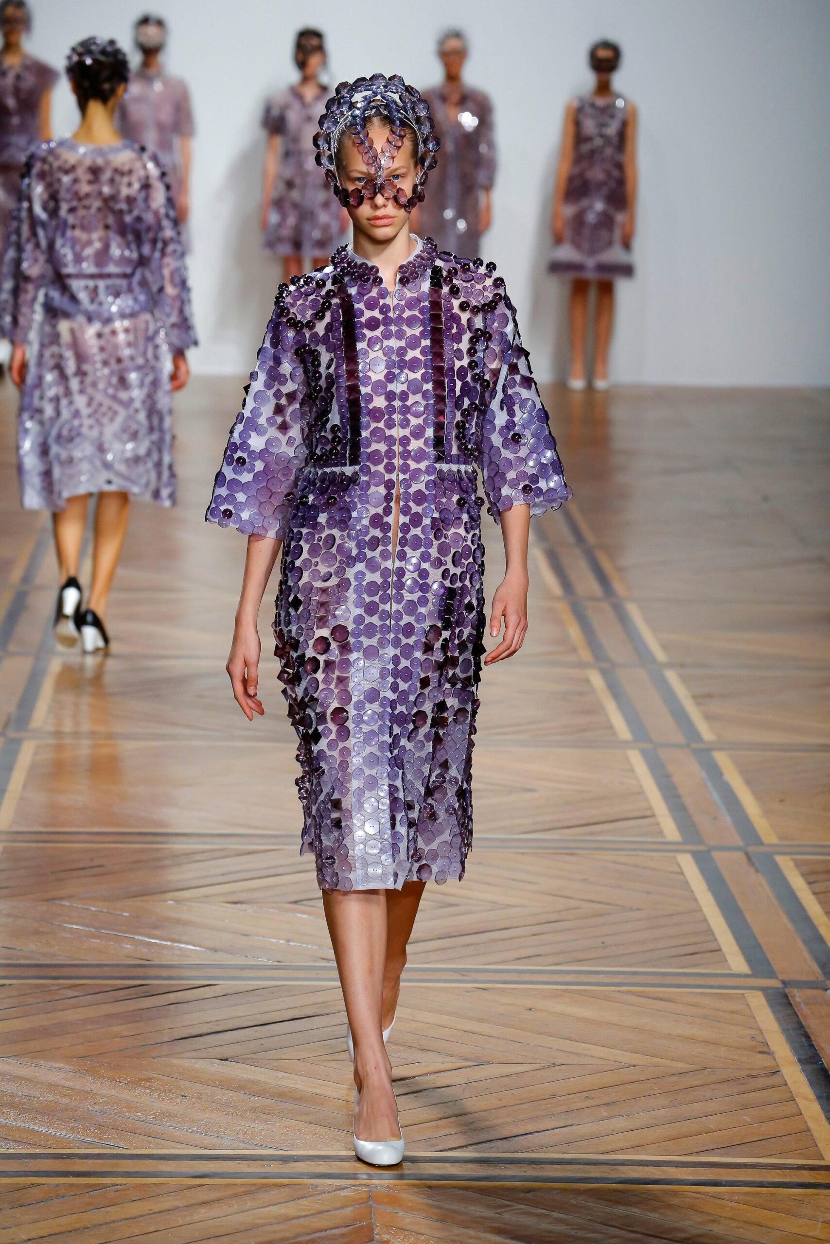 purple vinyl embellished midi dress