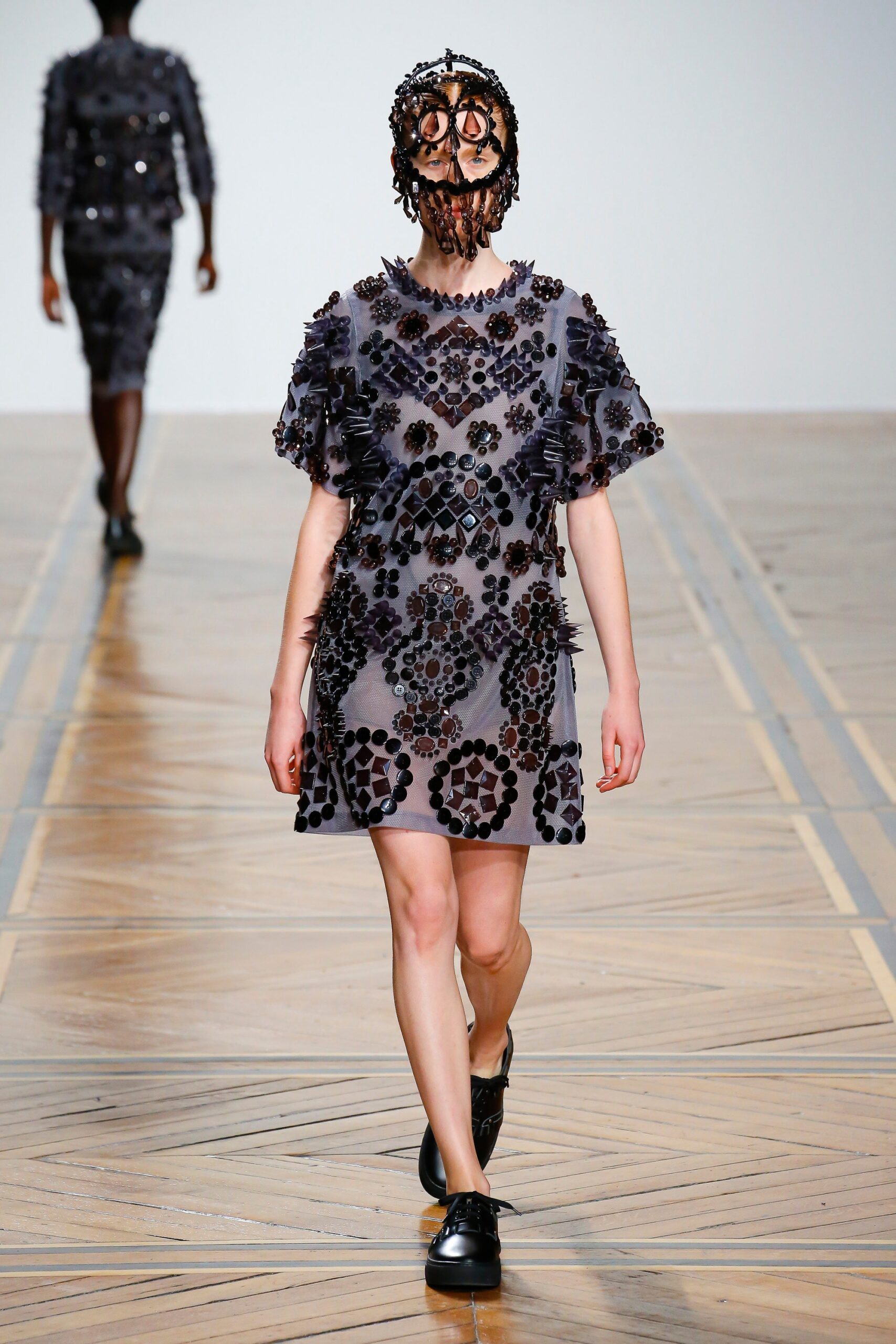 black gray embellished mini dress