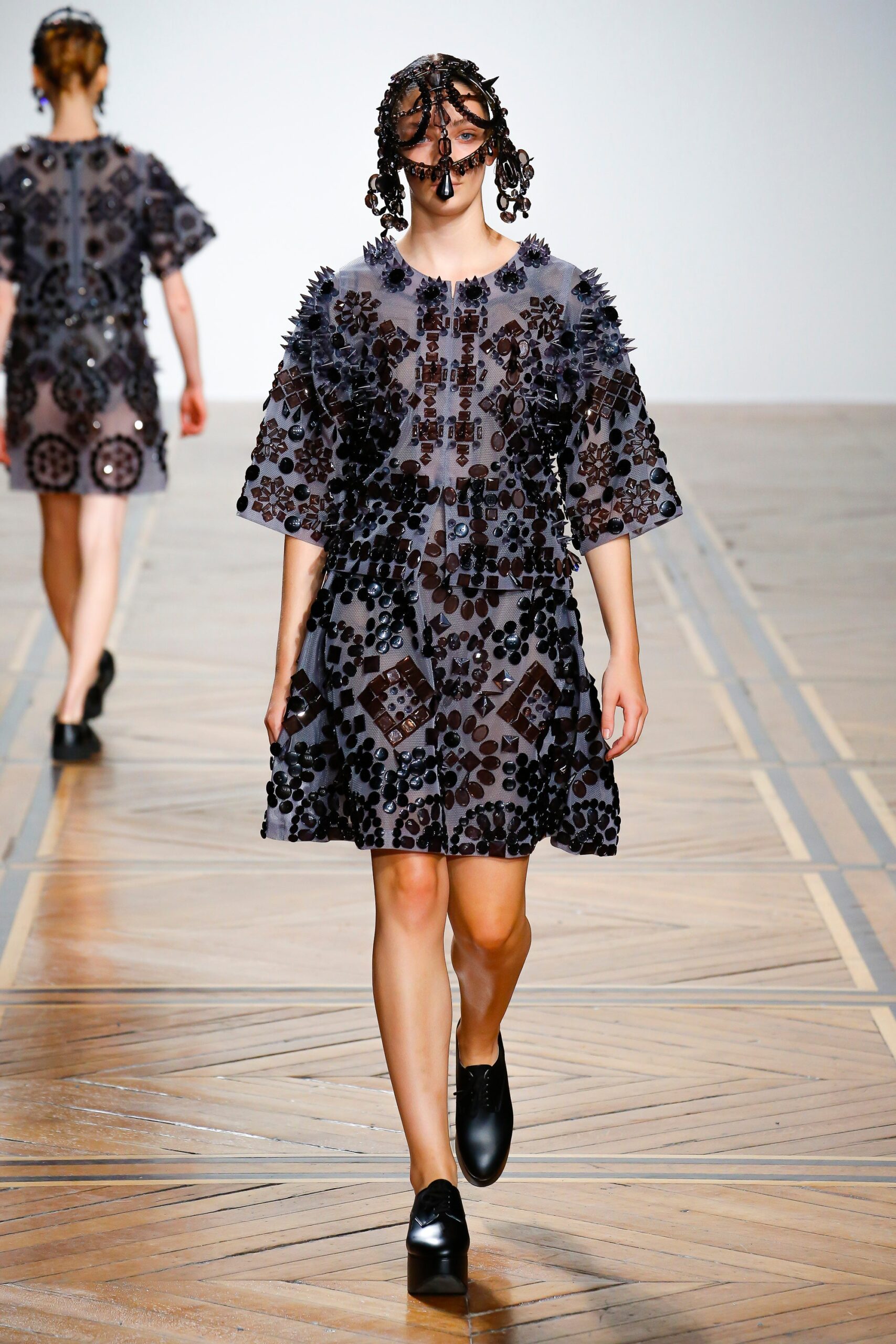 black embroidered short dress