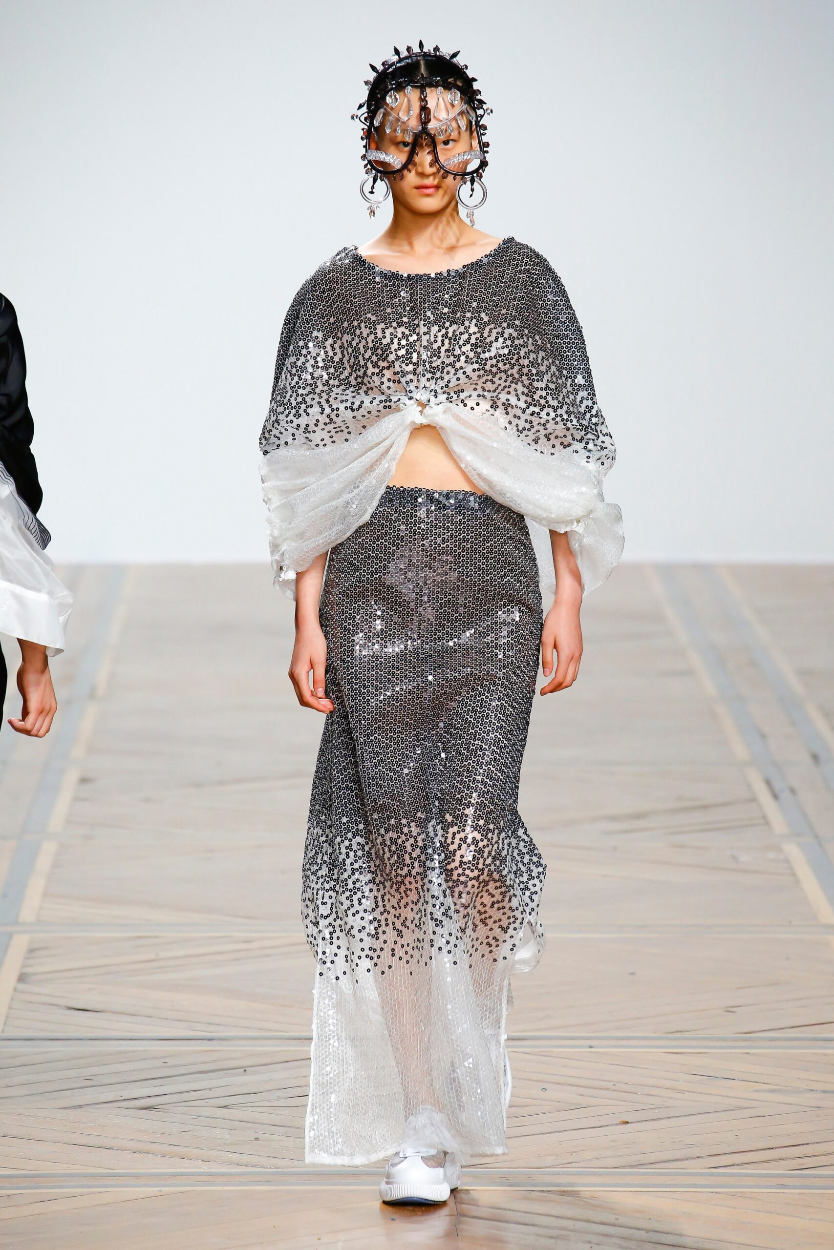 silver sequined top and skirt