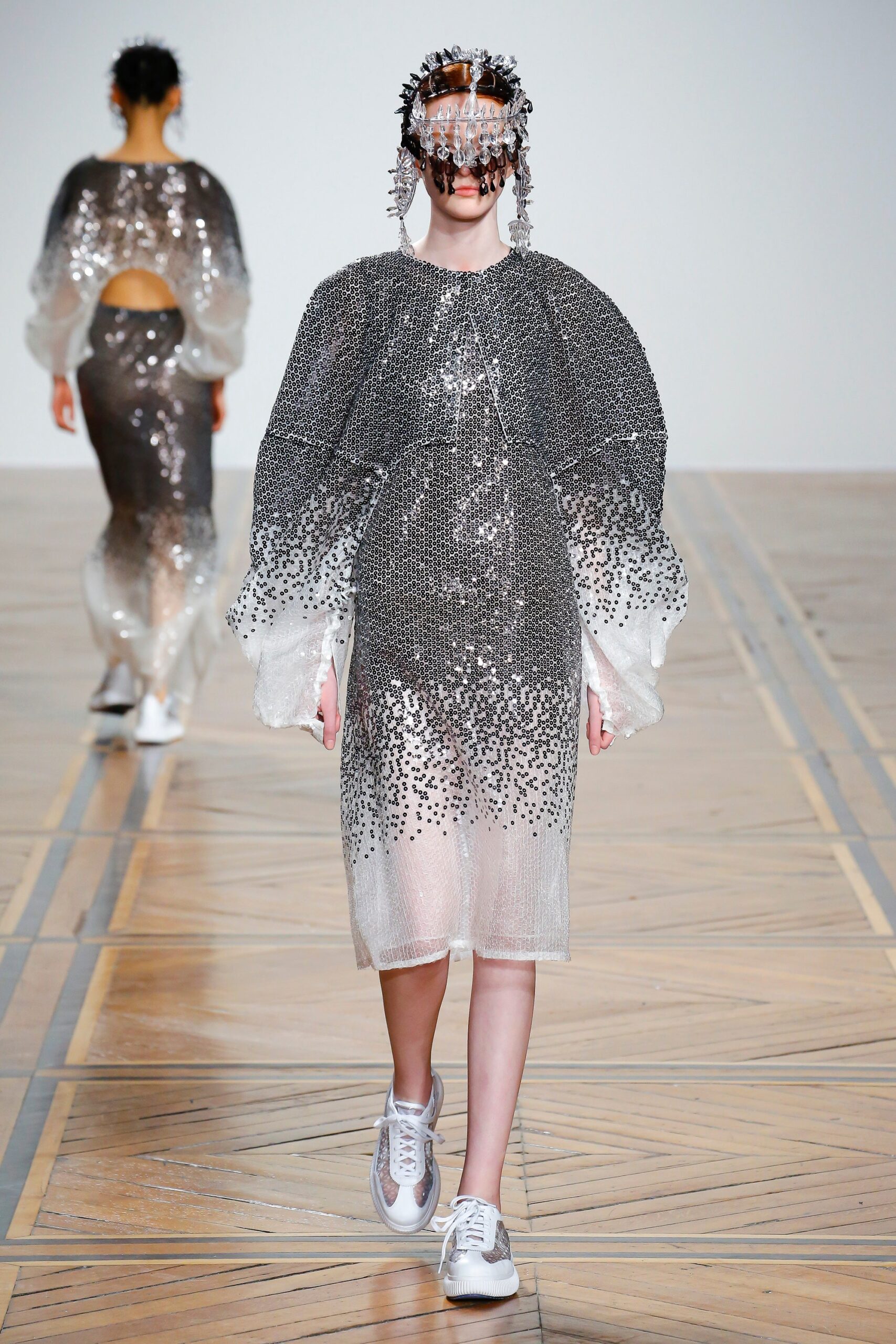 silver embellished mesh dress