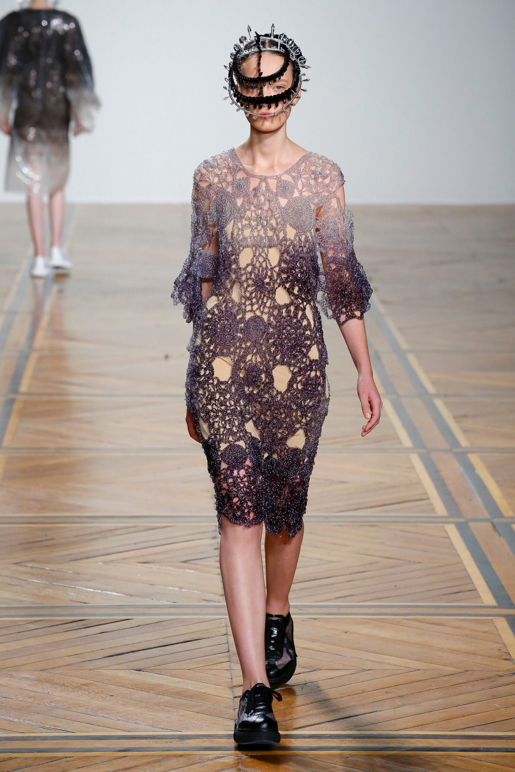 purple lace fitted midi dress