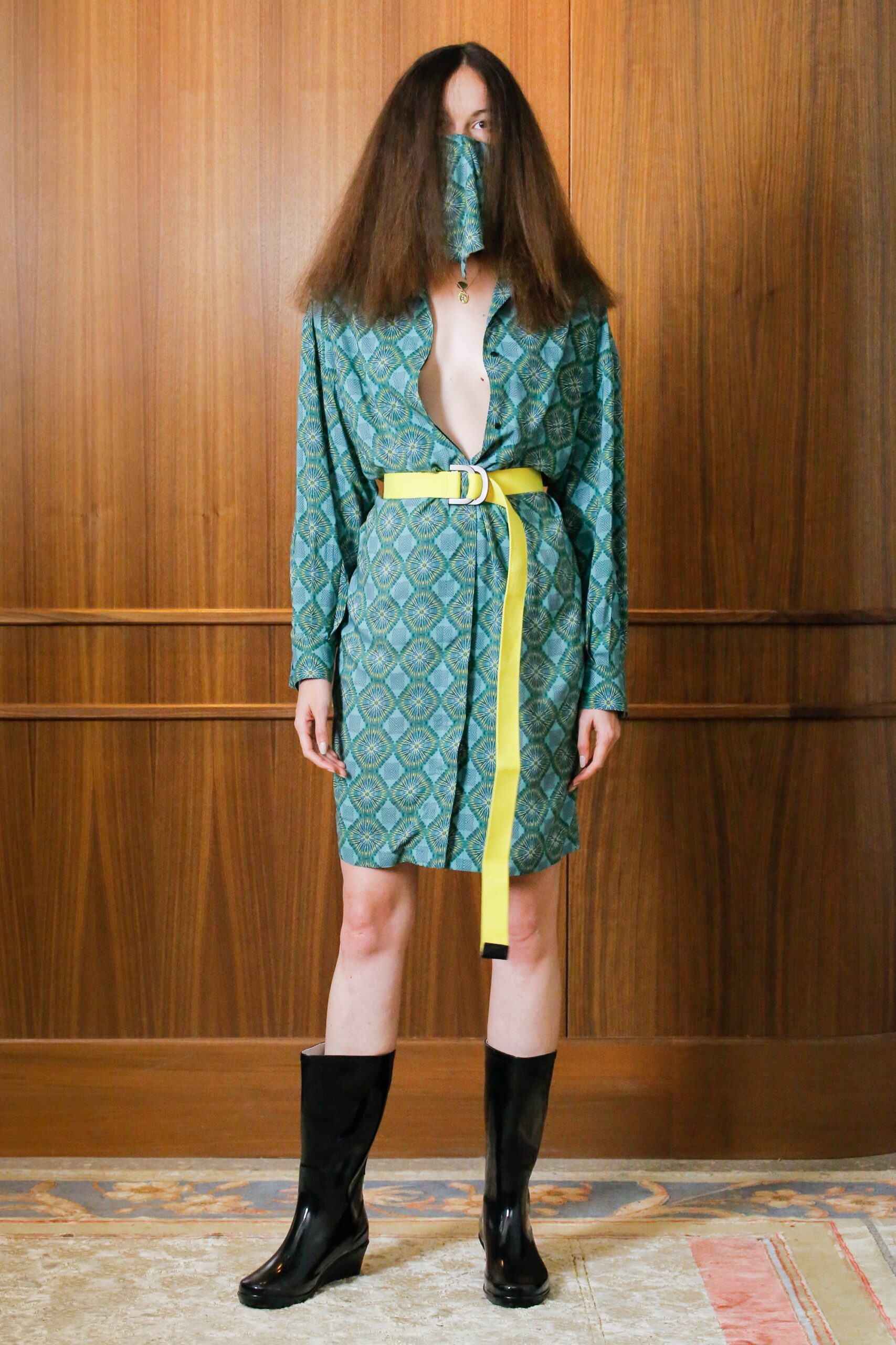 green shirt-dress with belt