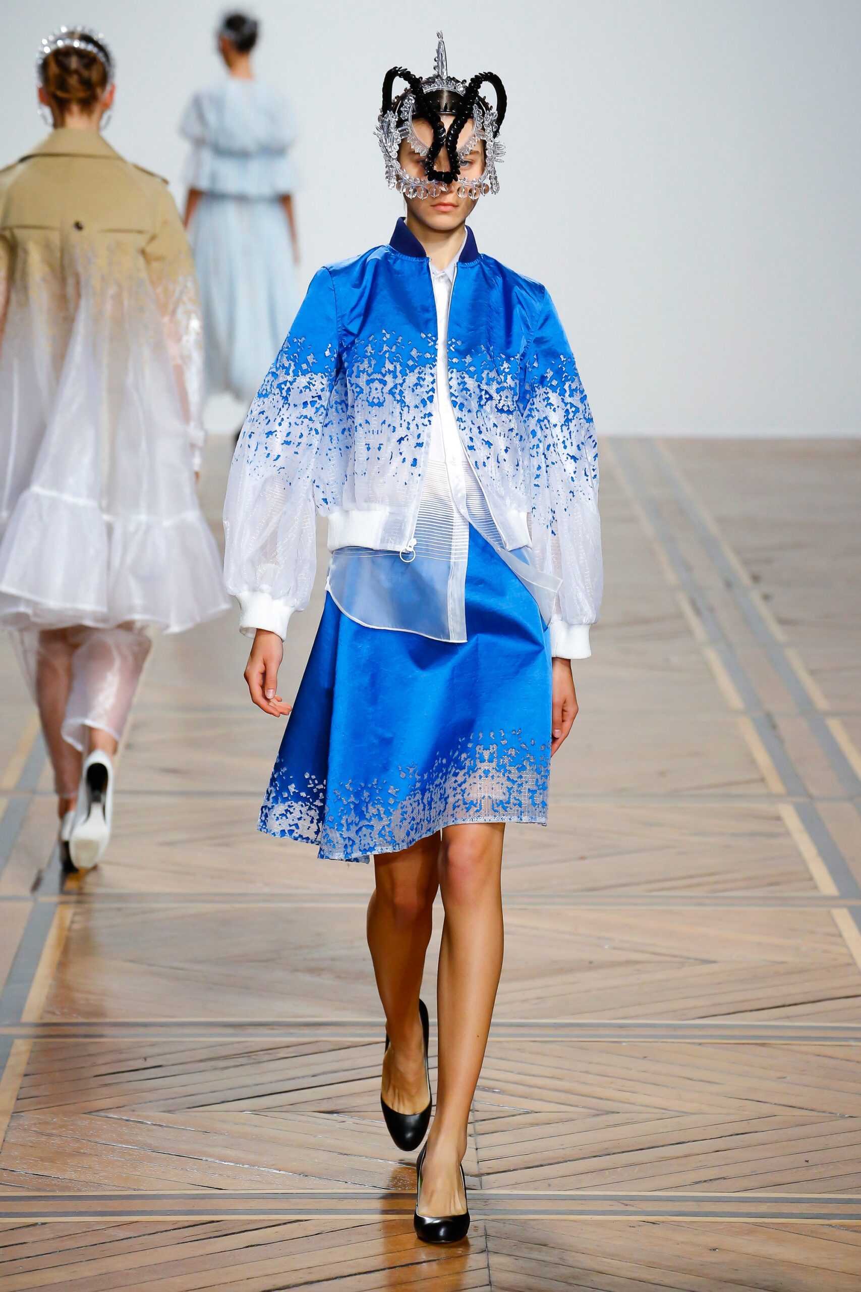 blue silk jacket and skirt