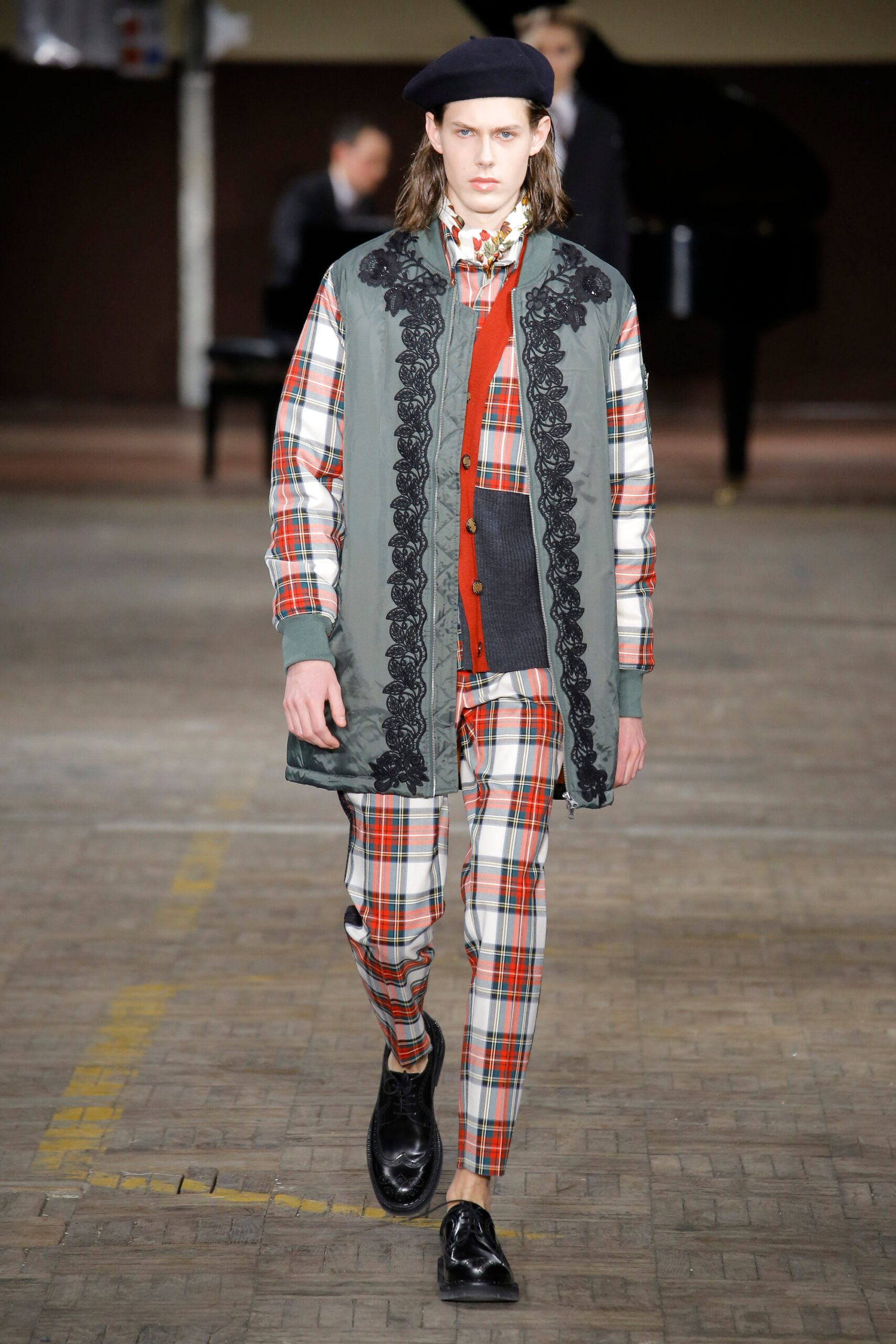 gray coat with embroidered details