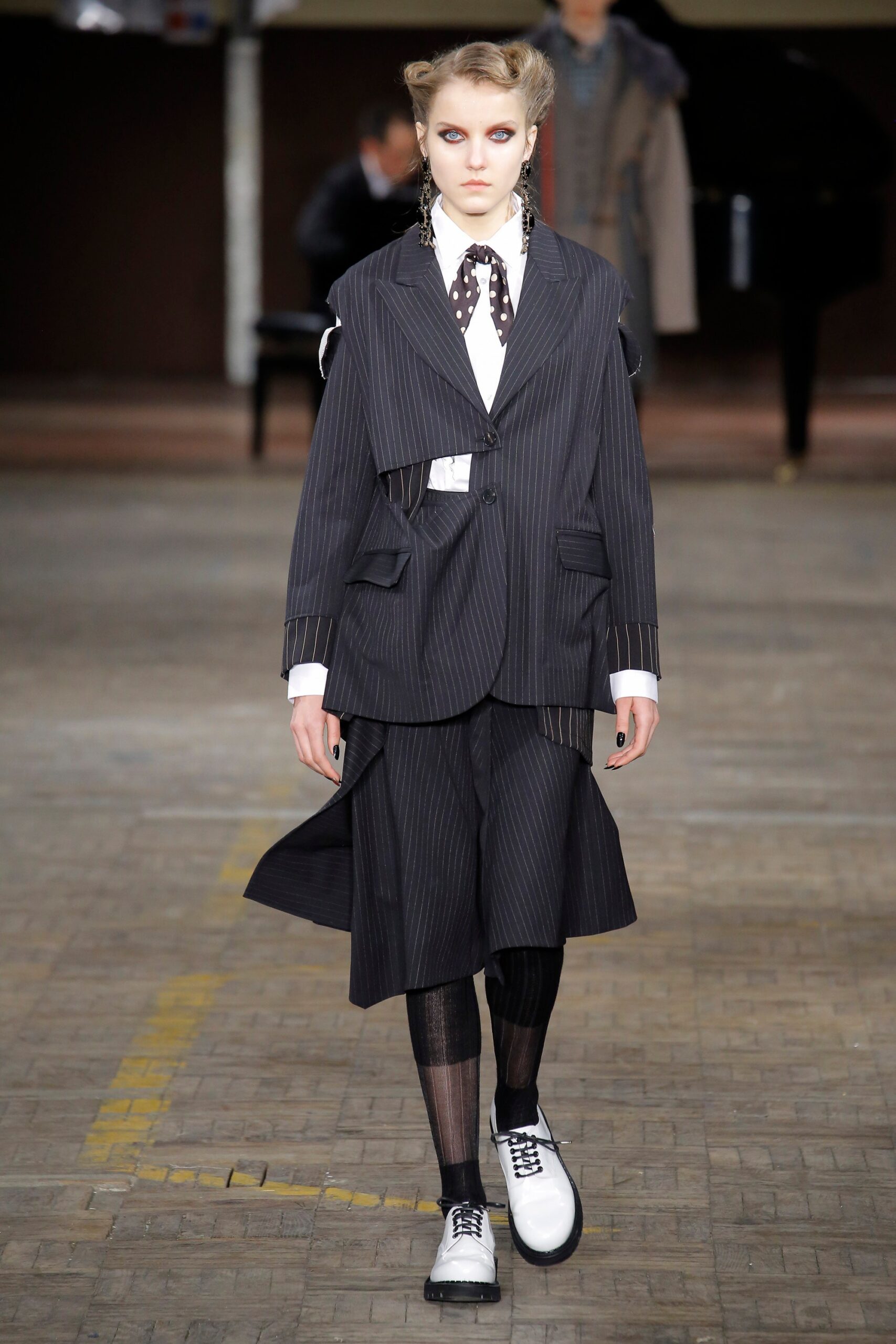 black and white tailored blazer with skirt