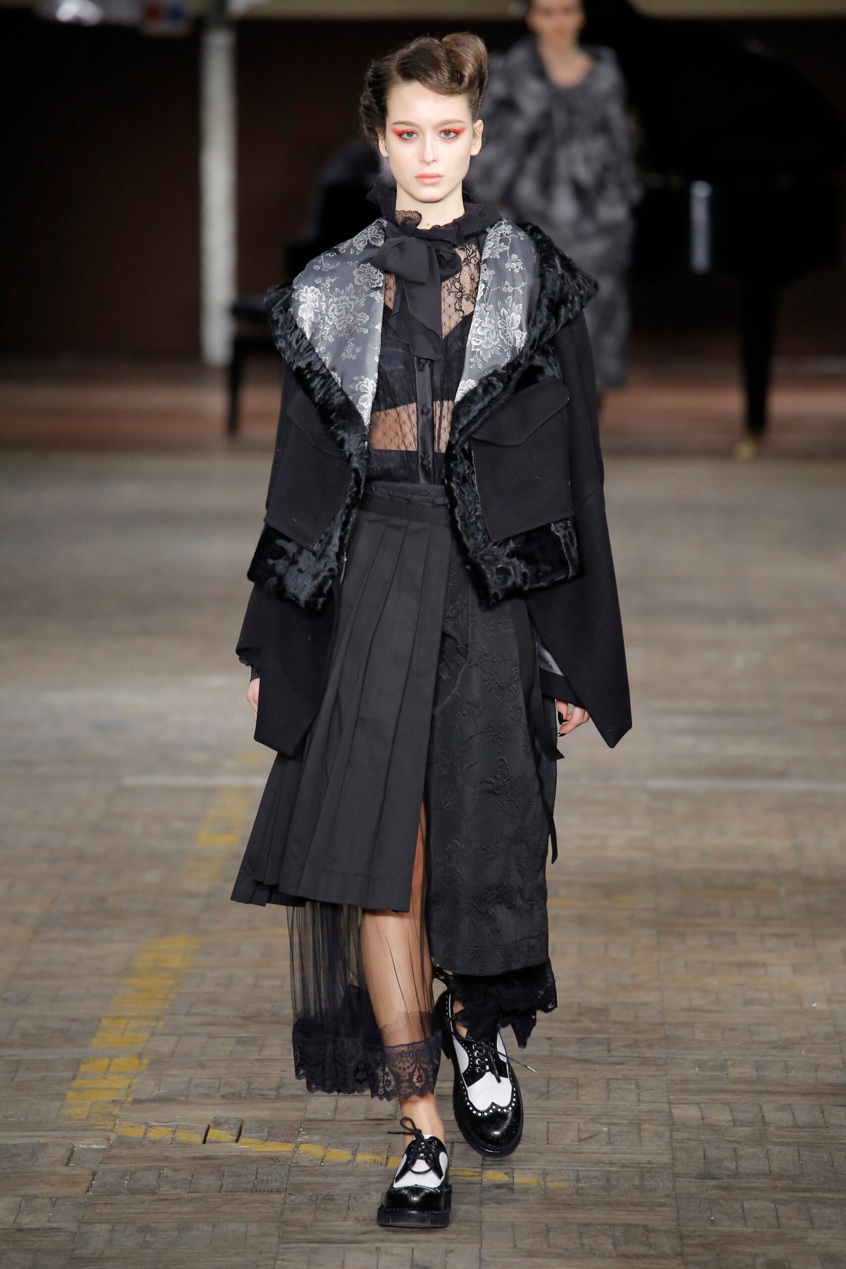 black pleated midi dress with cape