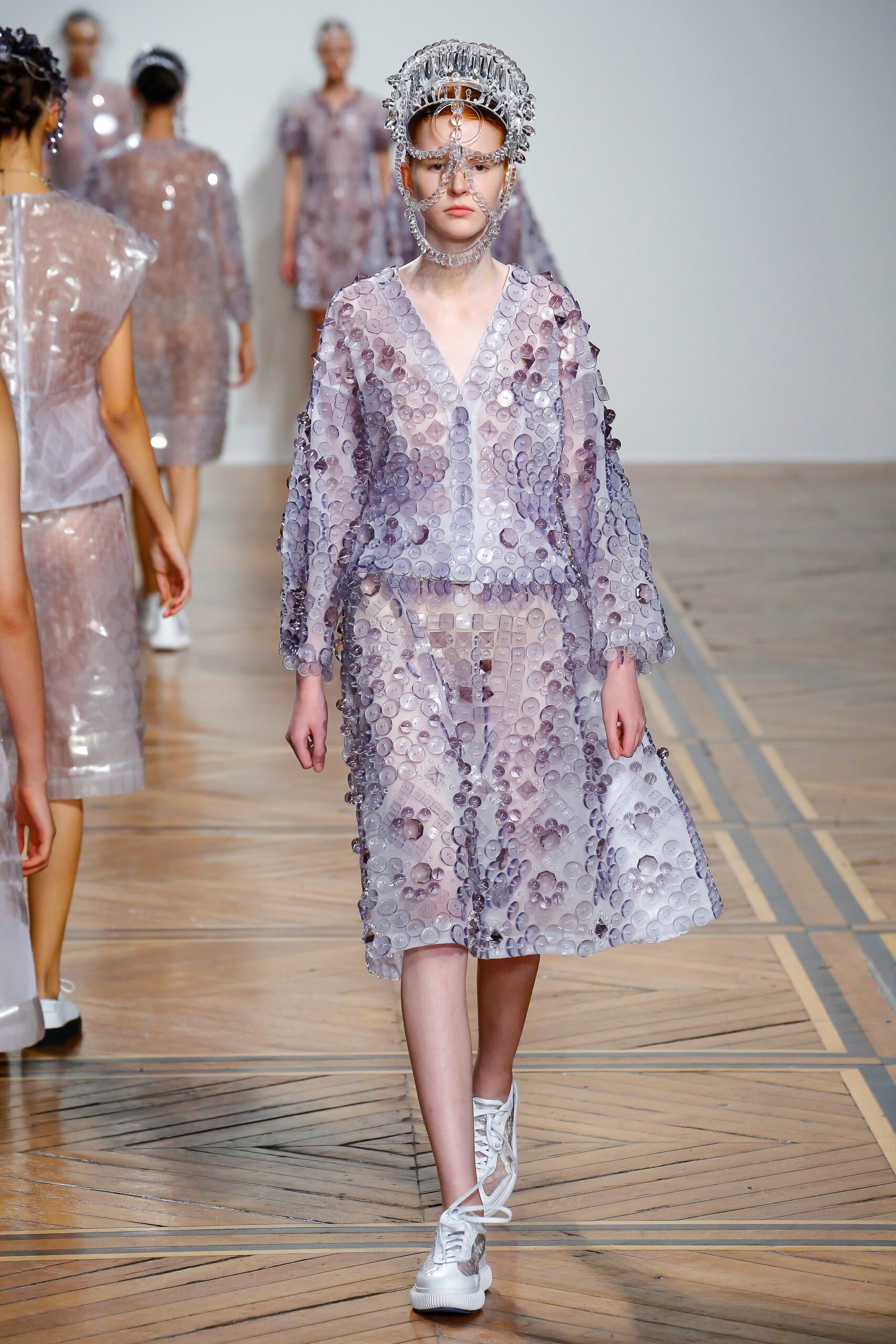 purple clear layered midi dress