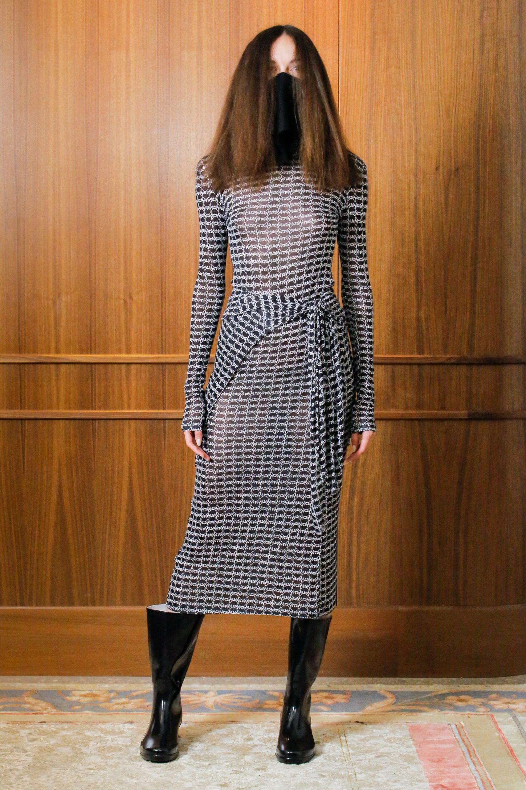 fitted black and white printed dress