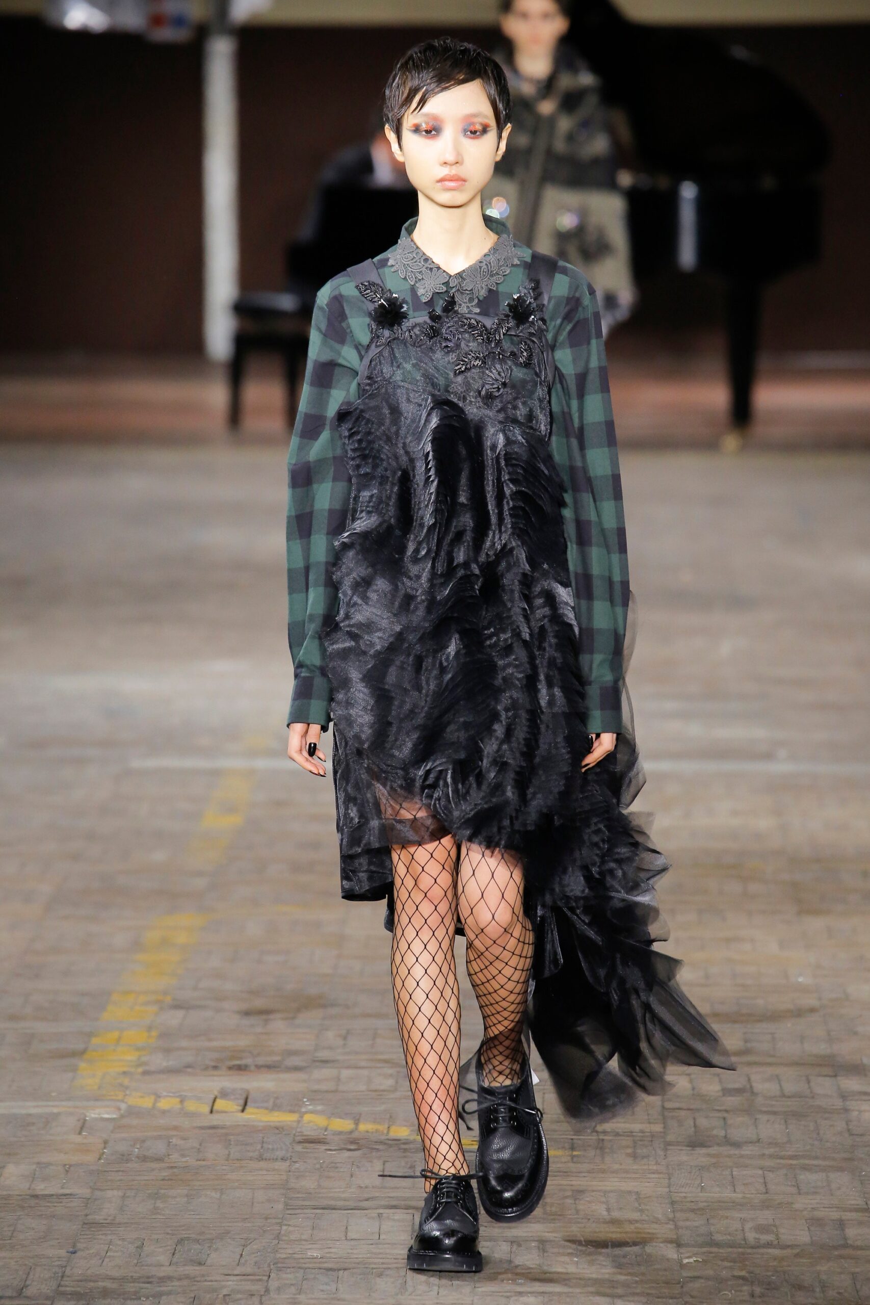 black green layered midi dress