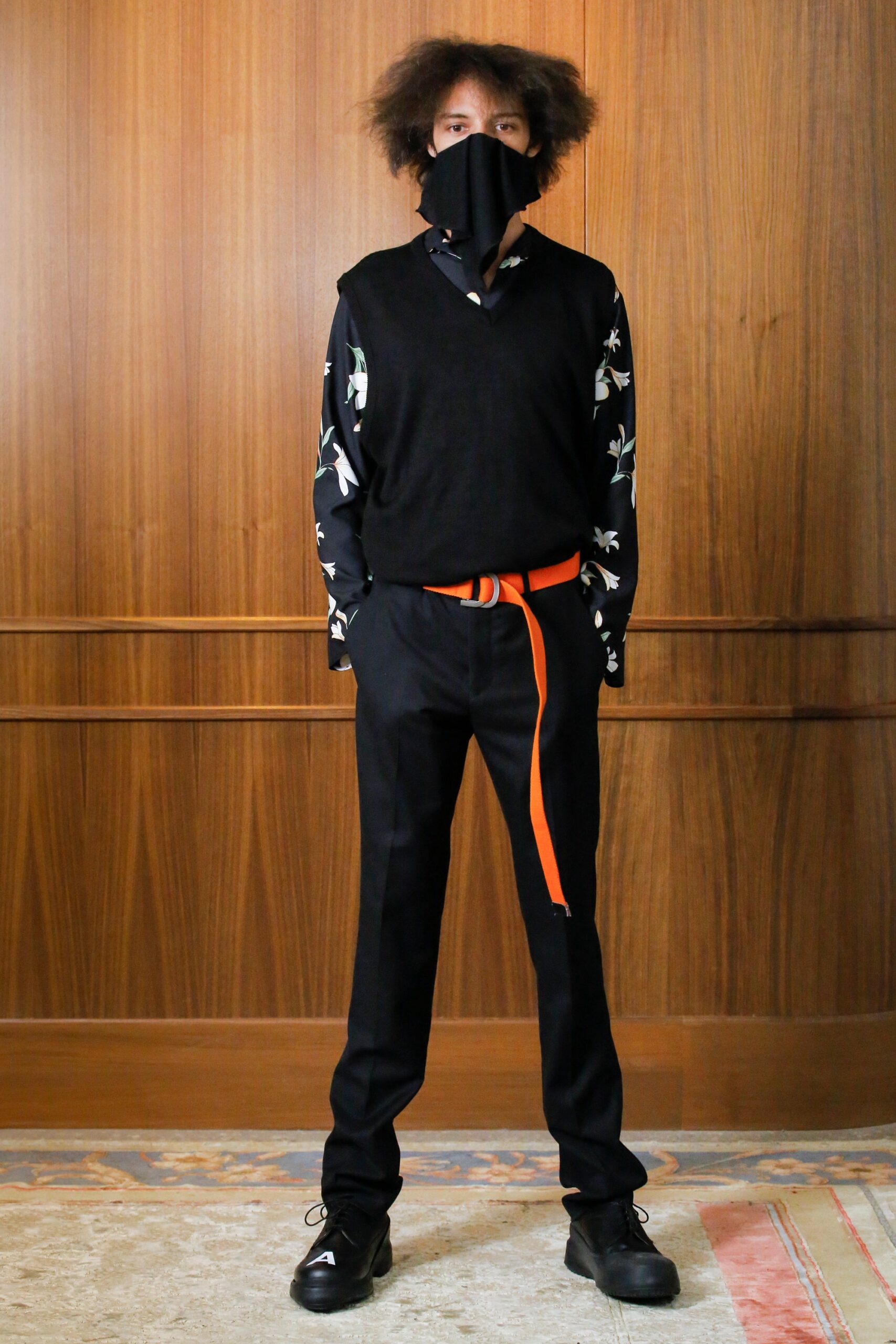 black and white printed shirt with vest