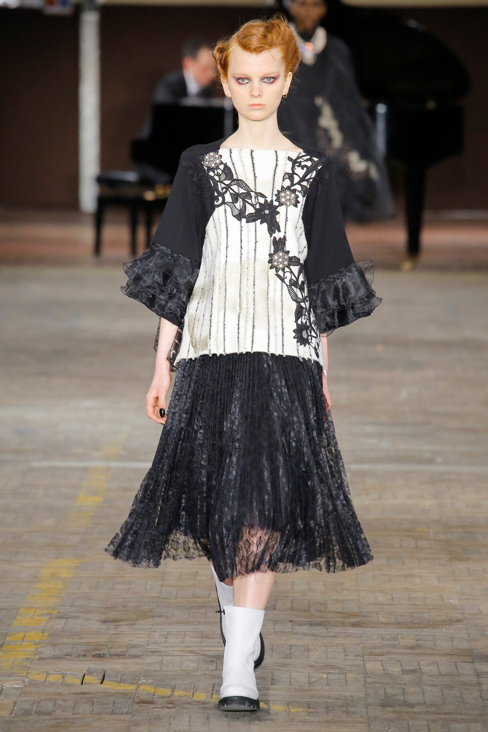 black and white pleated dress