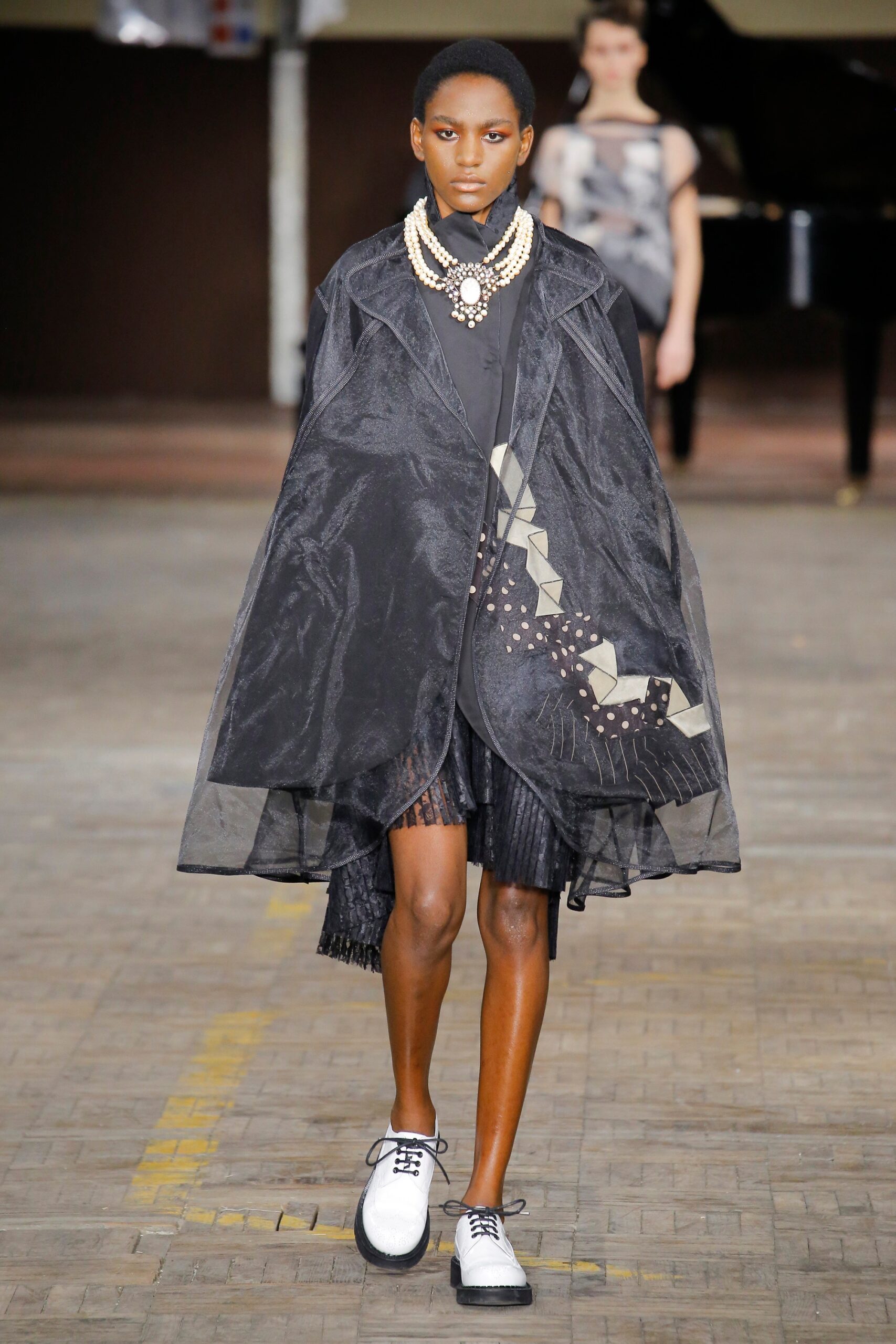 black silk cape and mini dress