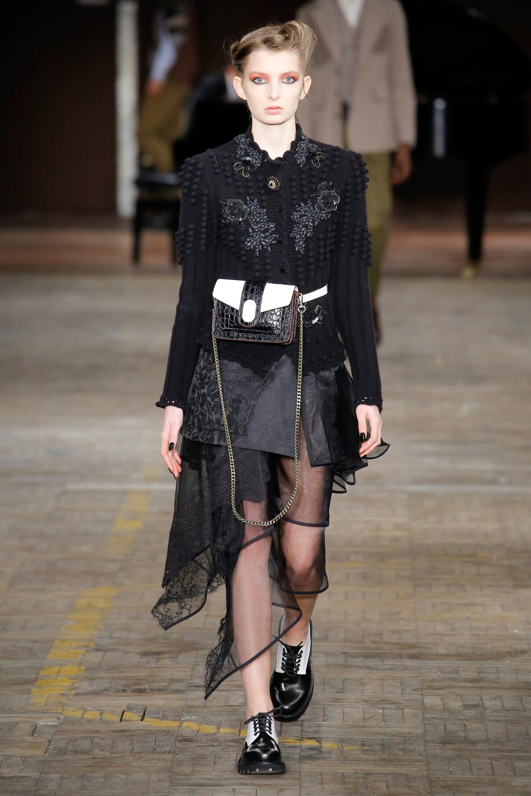 black cotton long-sleeve collared structured embroidered jacket