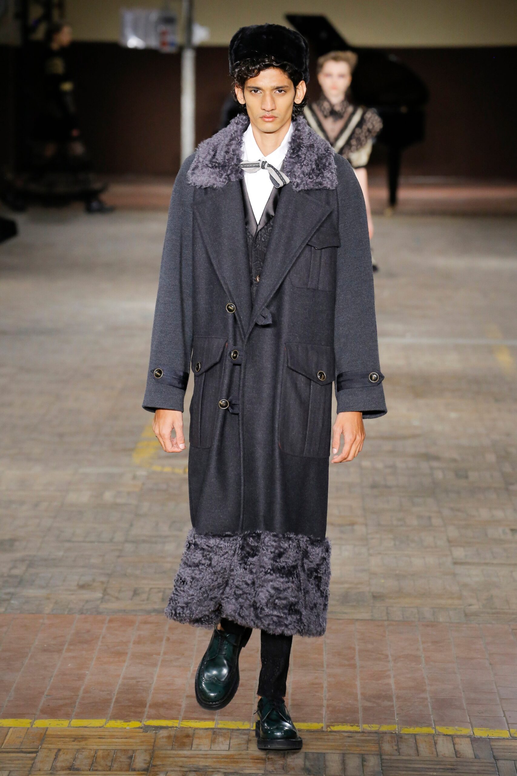 gray wool faux-fur coat