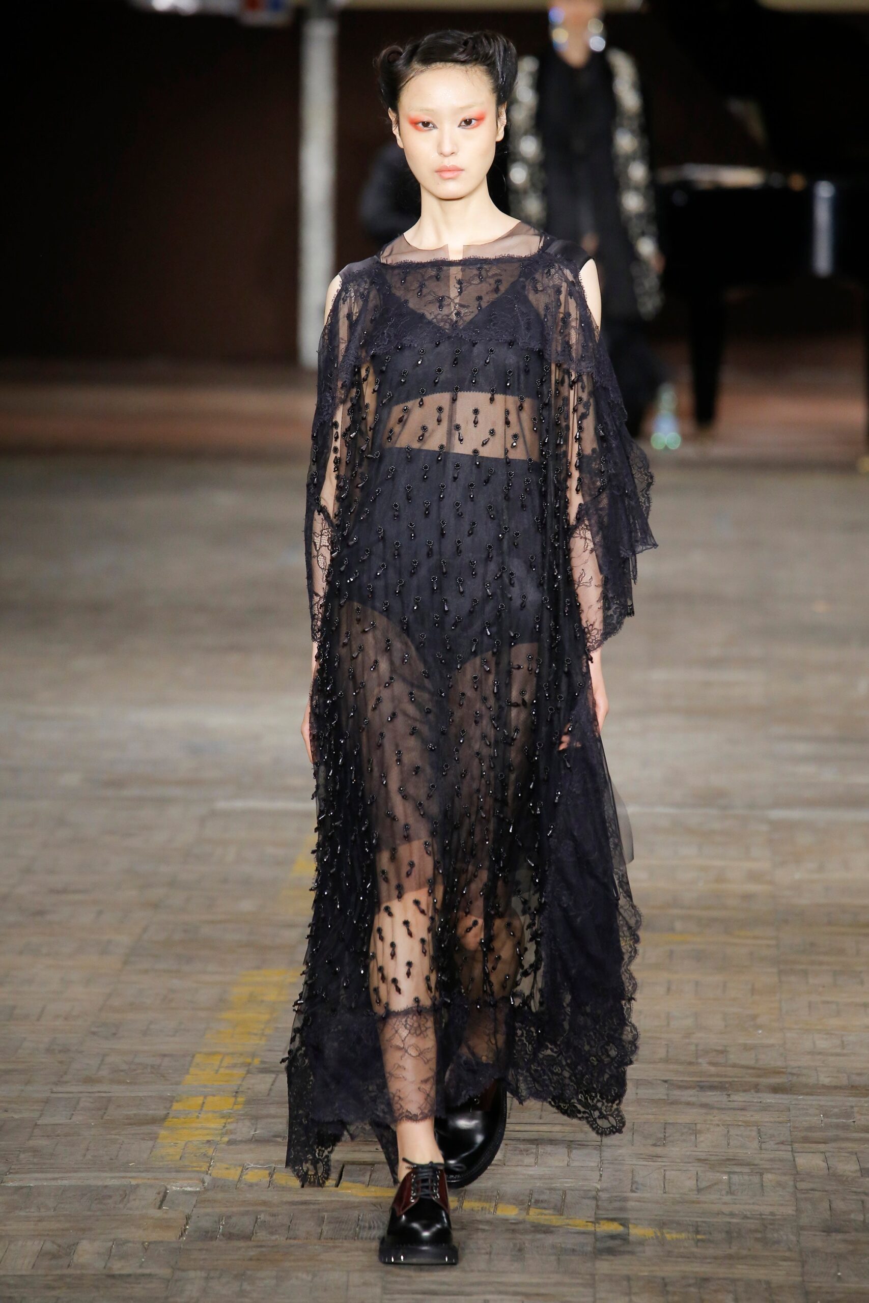 black lace embroidered maxi dress
