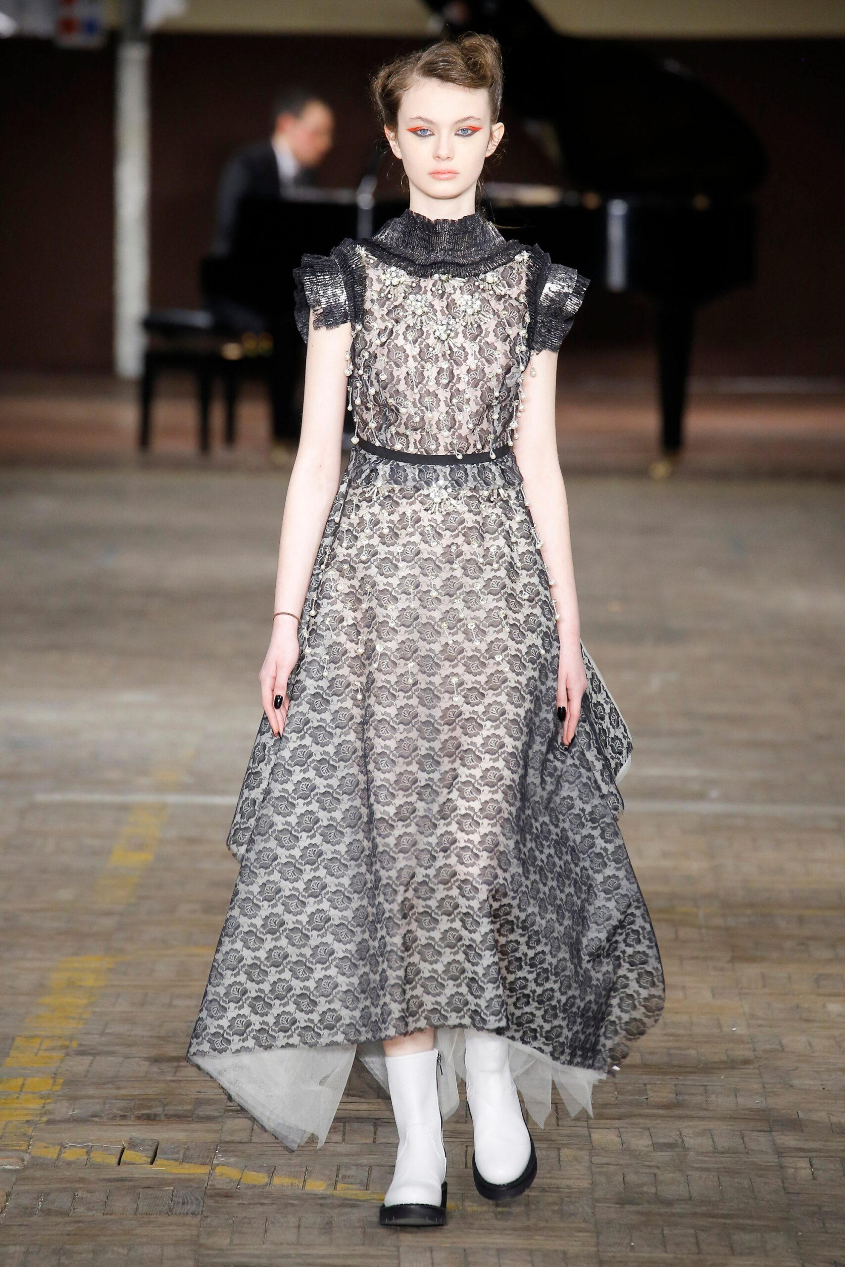 black and white lace midi dress