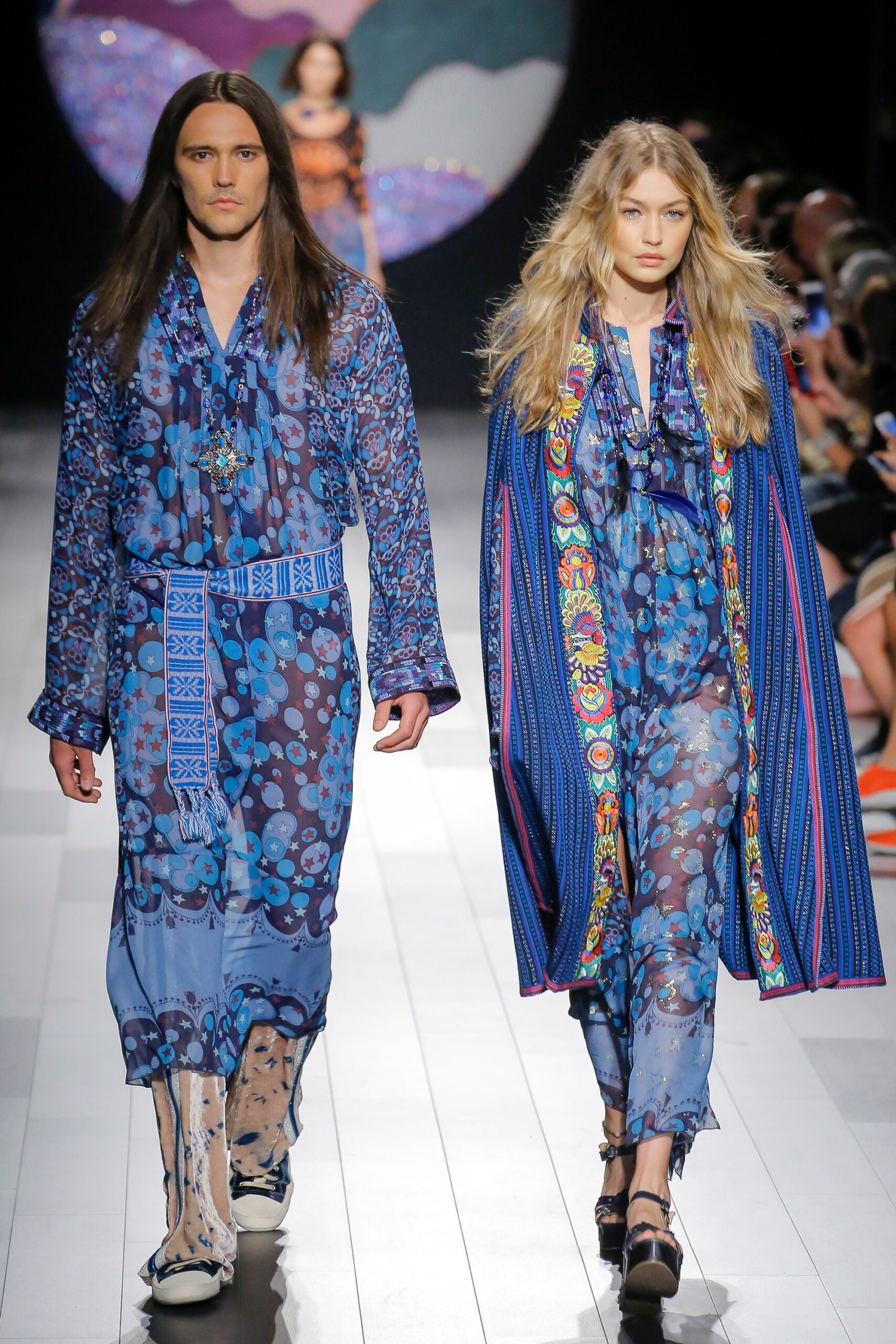 blue silk relaxed dress and oversized cape