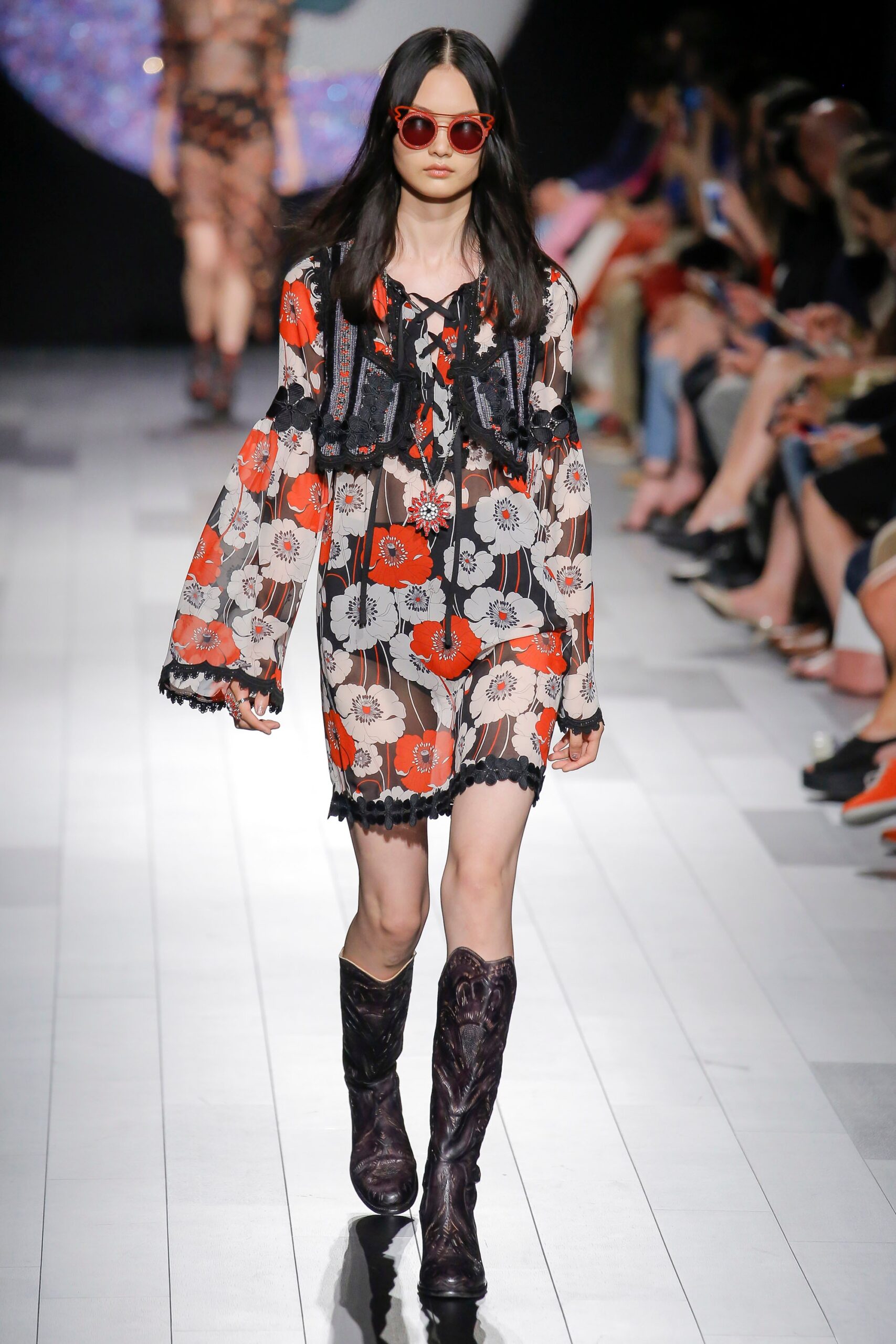 floral mini dress with cowboy boots