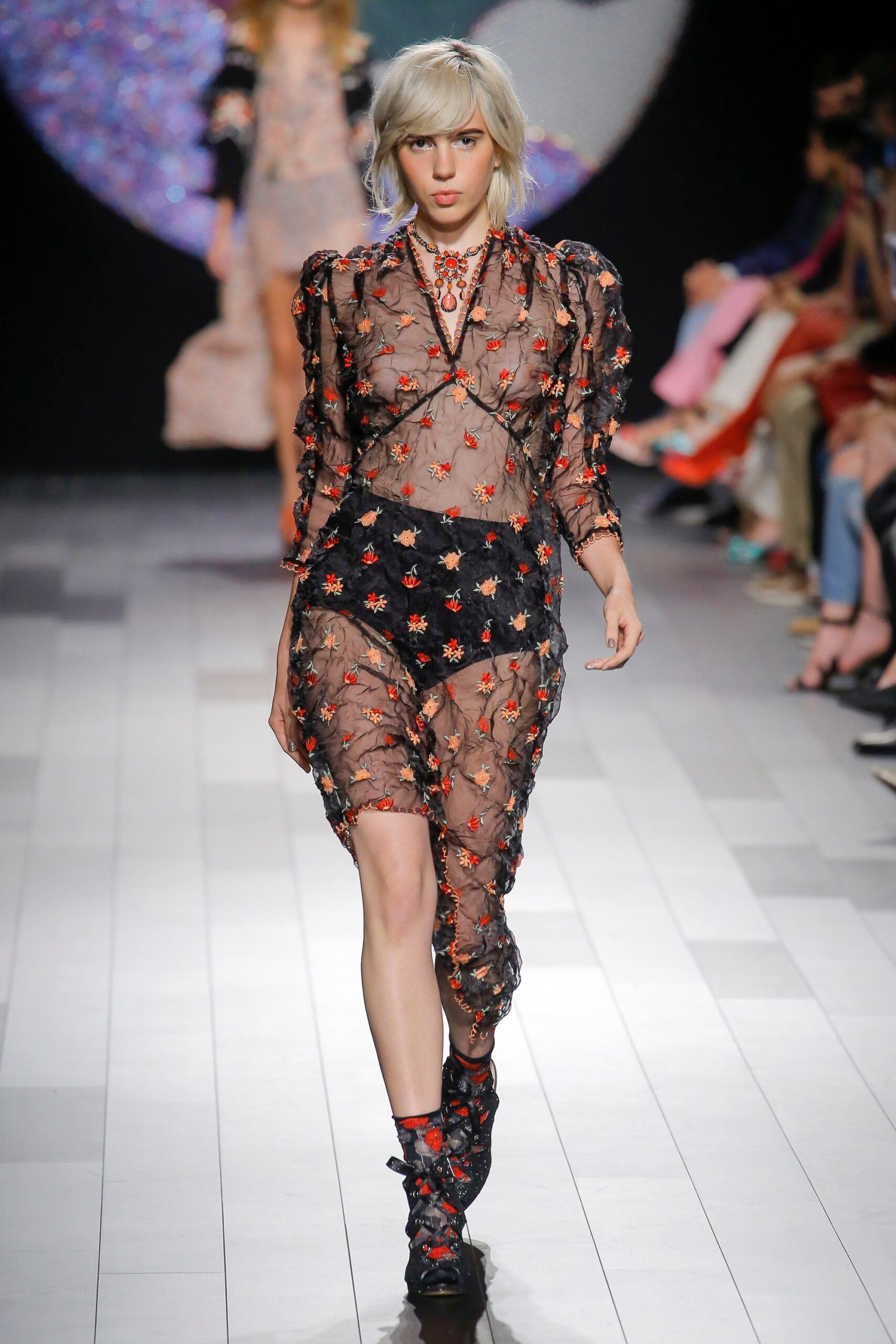 fitted black and red embroidered dress