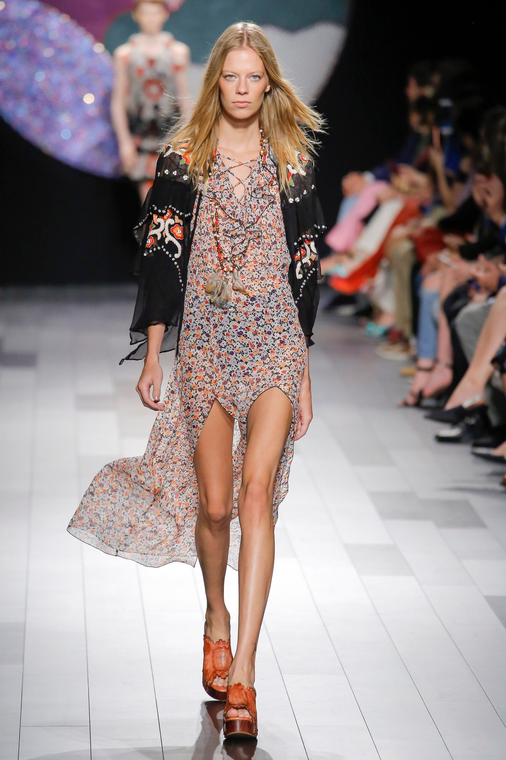 multi-colored chiffon midi dress