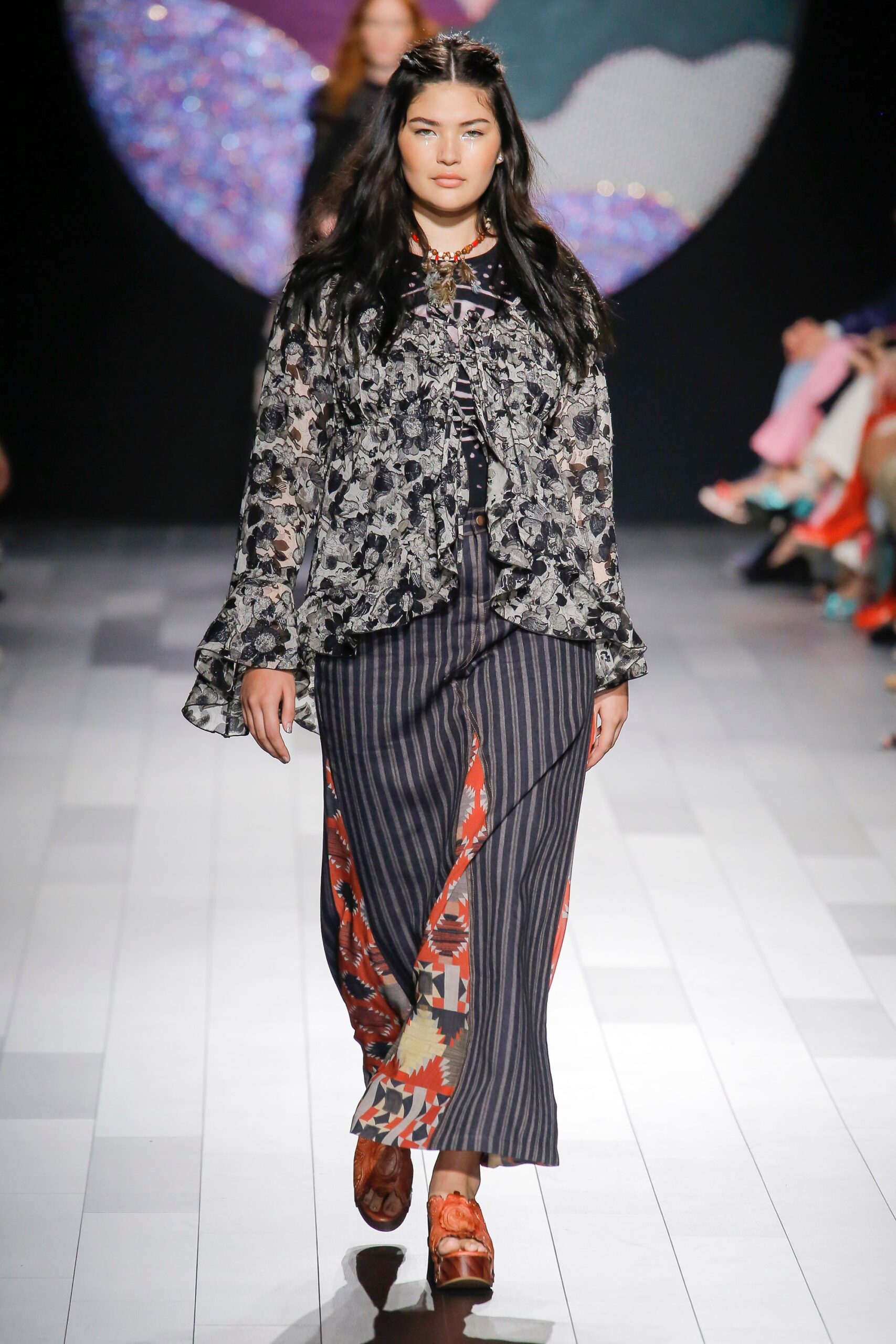 floral blouse and layered skirt