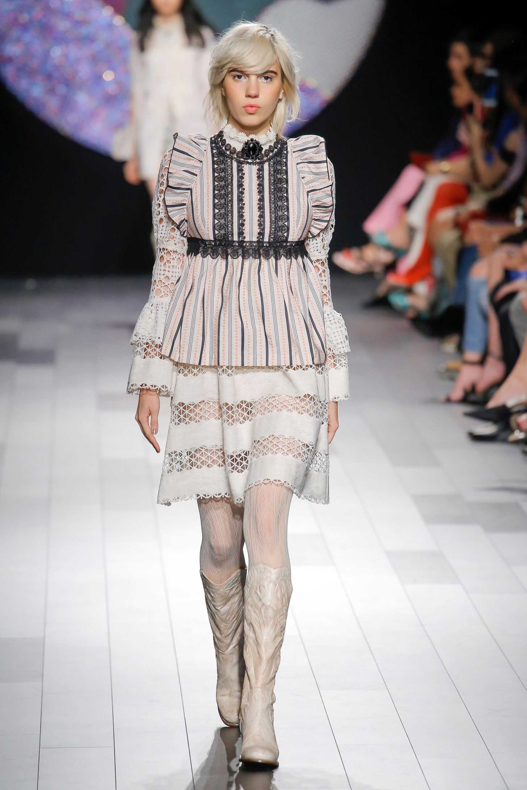 white and pink ruffled mini dress