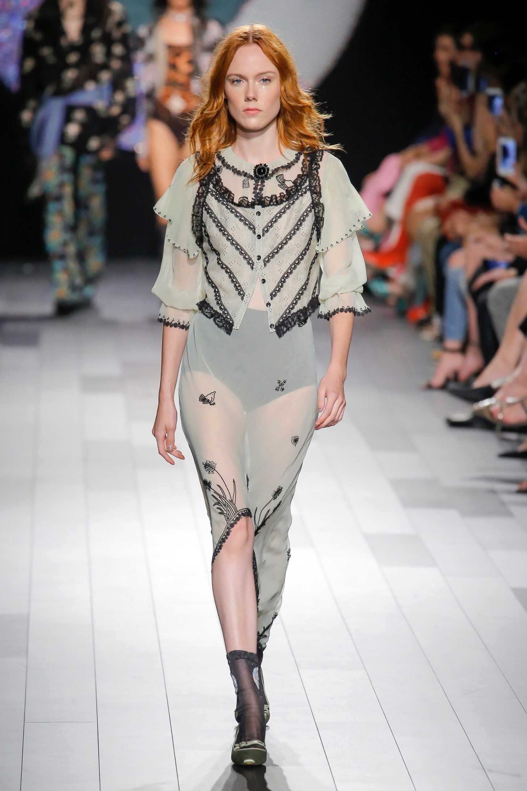 green sheer embroidered midi dress